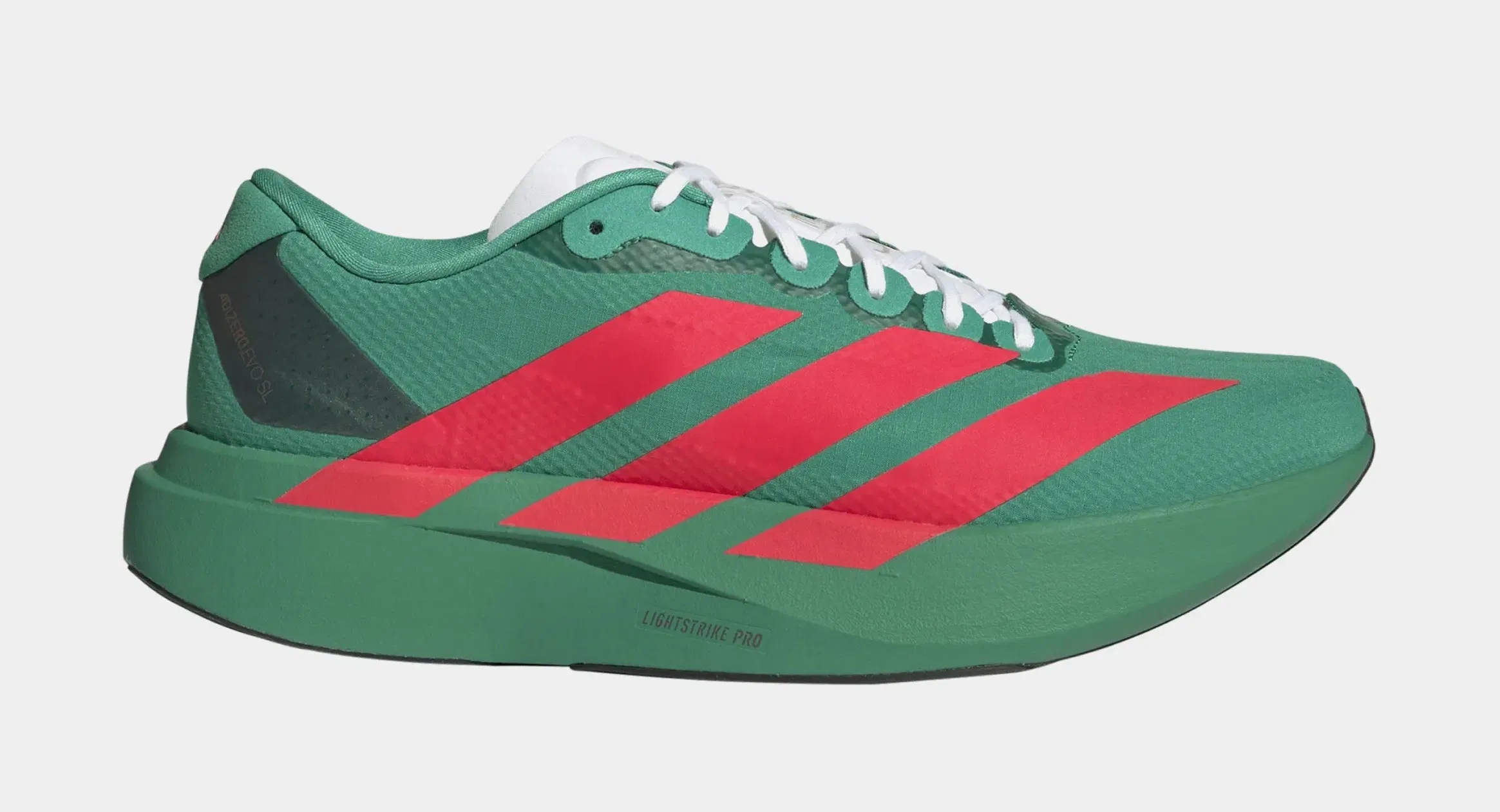 adidas Adizero Evo SL Woven Mens Running Shoes (Court Green/Lucid Red/Cloud White)