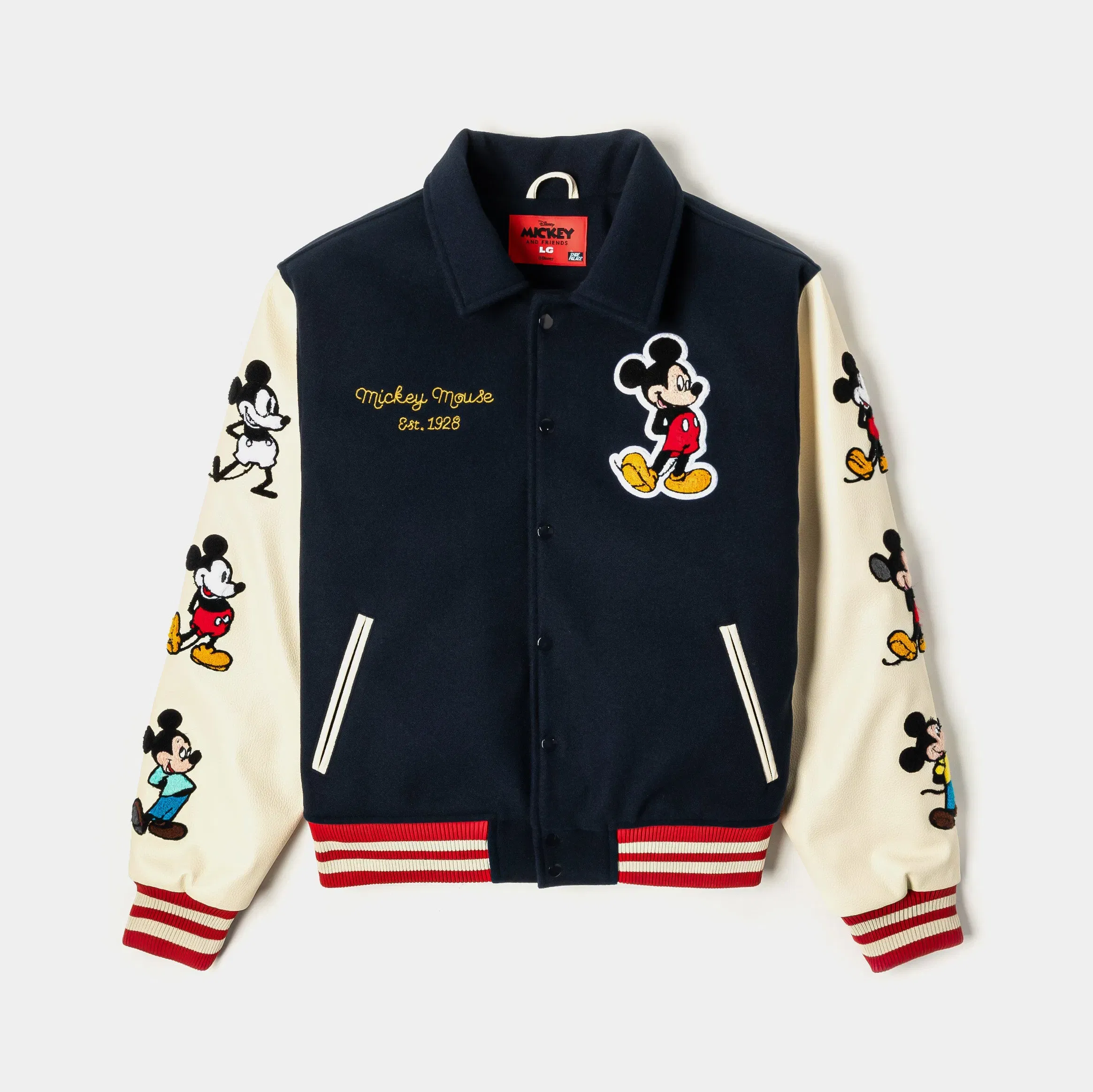 MICKEY X SP Disney Mickey and Friends By Shoe Palace Mickey Icon Varsity Mens Jacket (Navy/Tan)