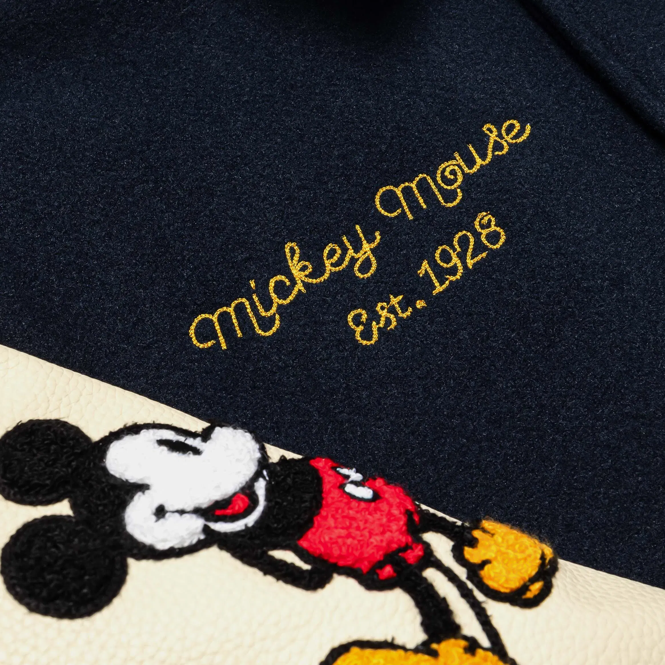 MICKEY X SP Disney Mickey and Friends By Shoe Palace Mickey Icon Varsity Mens Jacket (Navy/Tan)
