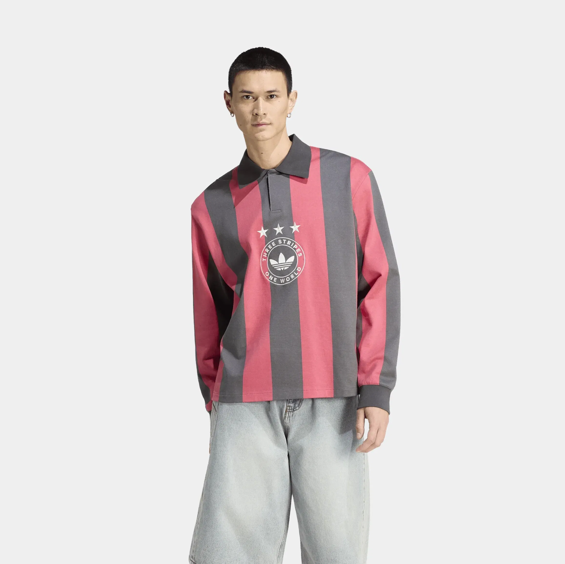 adidas Originals Graphic Polo Mens Long Sleeve Shirt (Utility black/Pure Ruby)