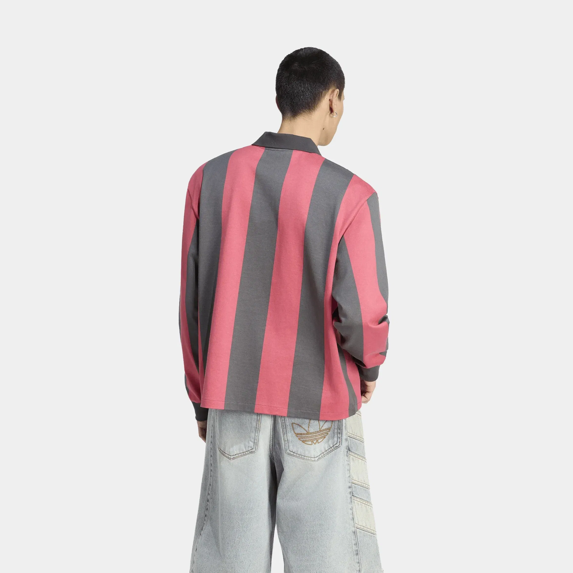 adidas Originals Graphic Polo Mens Long Sleeve Shirt (Utility black/Pure Ruby)