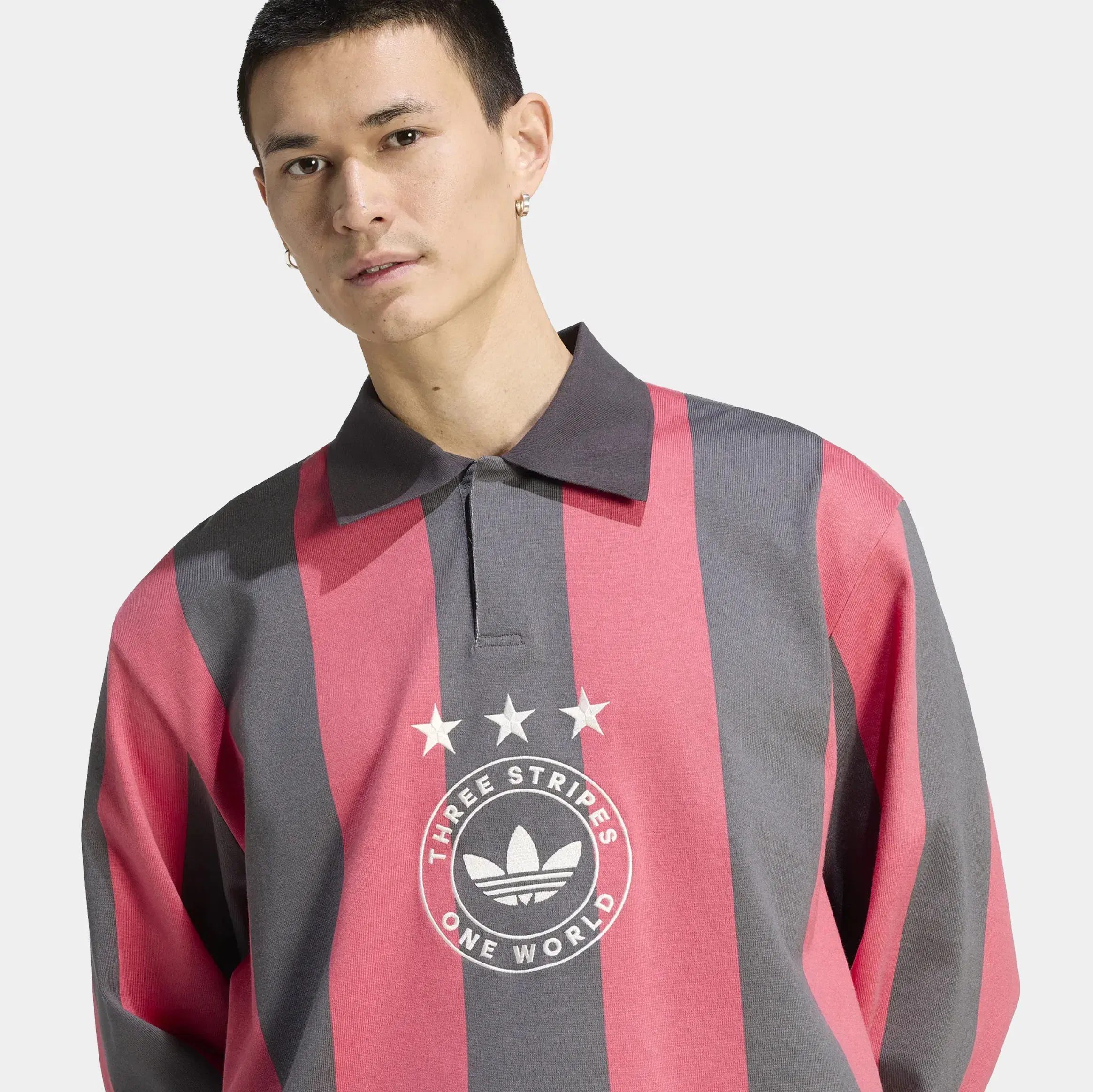 adidas Originals Graphic Polo Mens Long Sleeve Shirt (Utility black/Pure Ruby)
