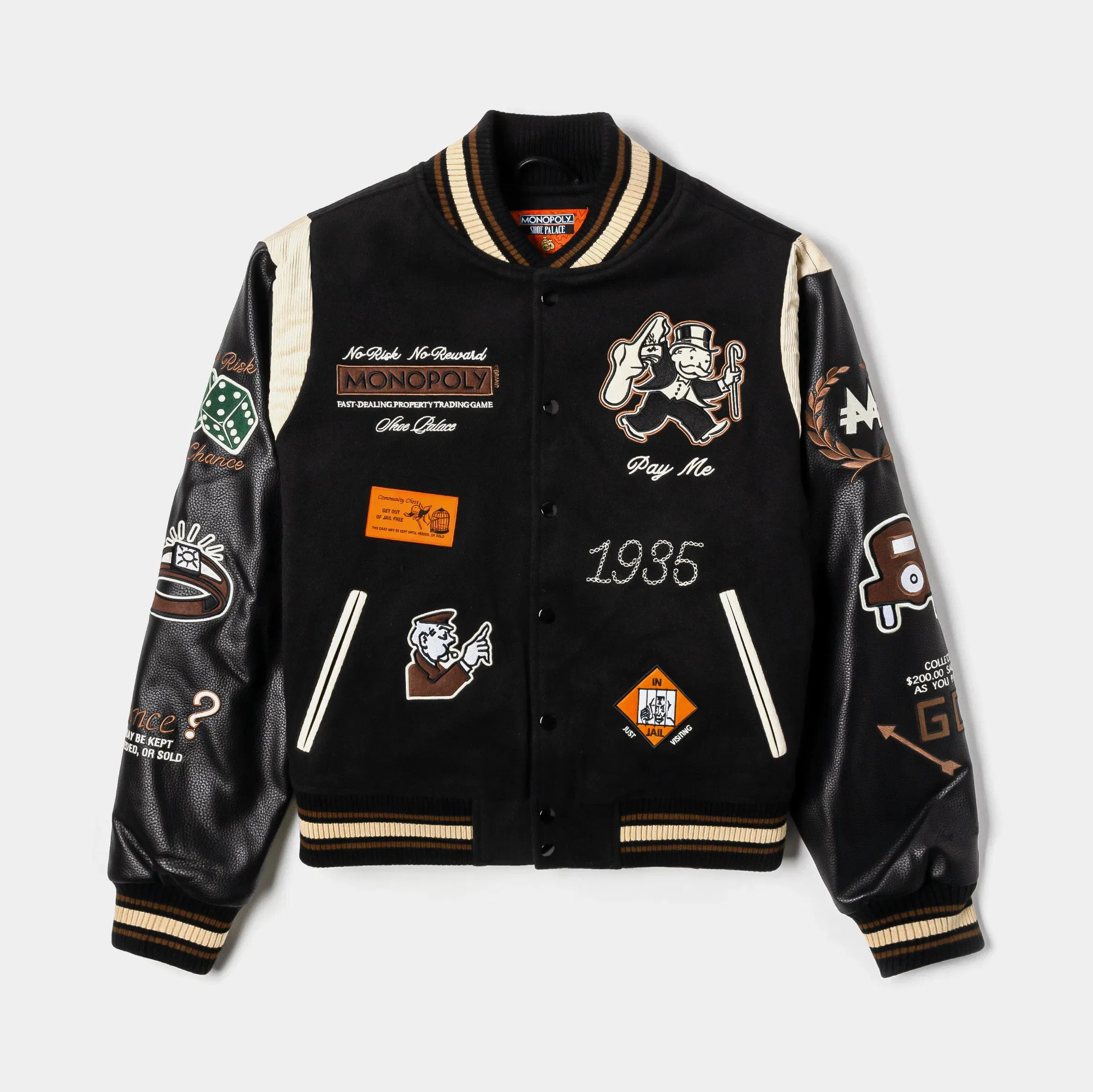 MONOPOLY X SP SP x Monopoly No Risk Varsity Mens Jacket (Black/Brown)