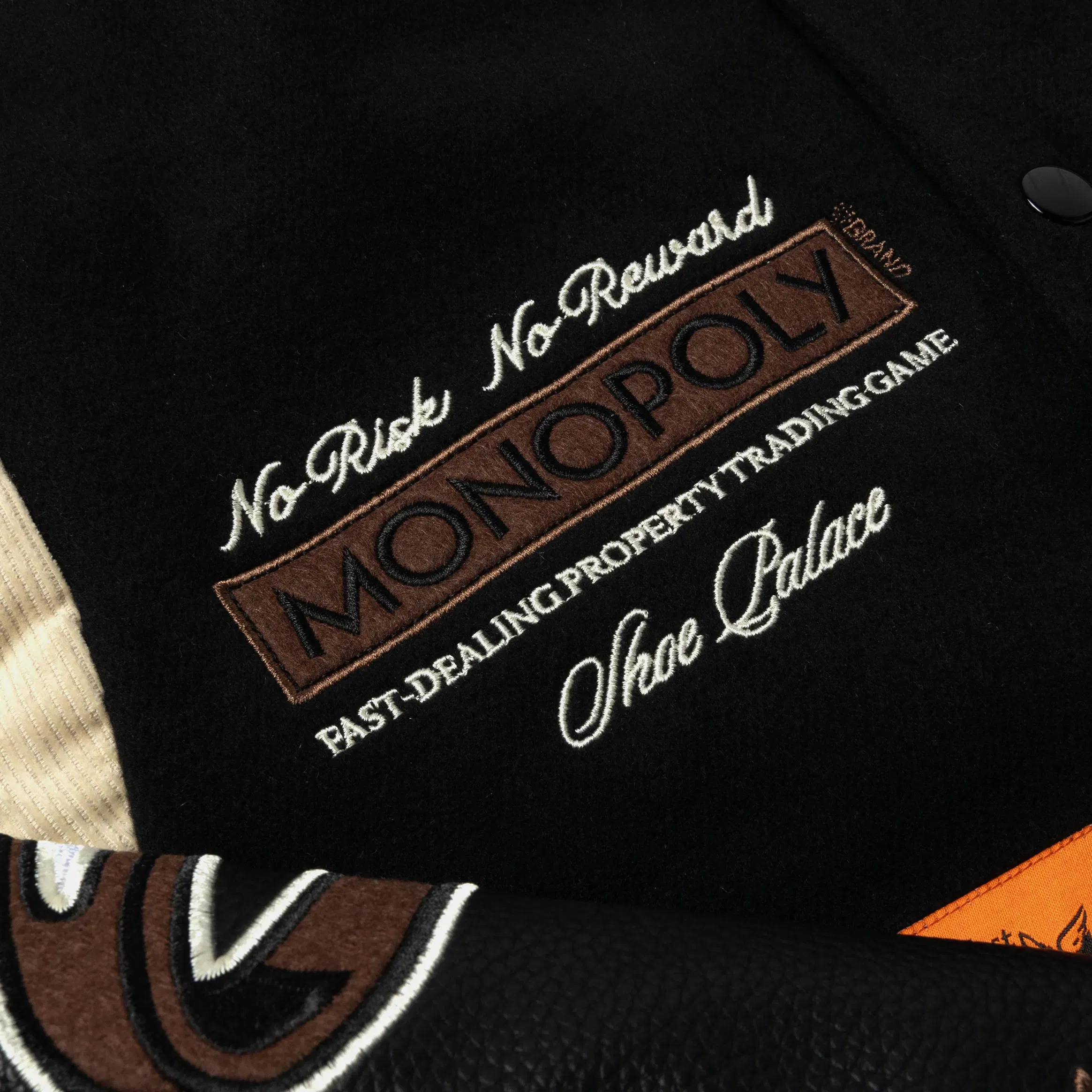 MONOPOLY X SP SP x Monopoly No Risk Varsity Mens Jacket (Black/Brown)