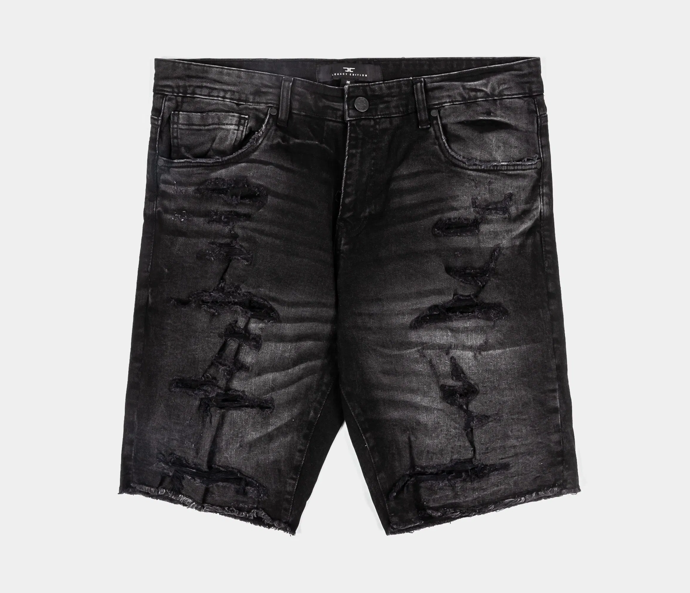 JORDAN CRAIG Distressed Denim Mens Shorts (Black)