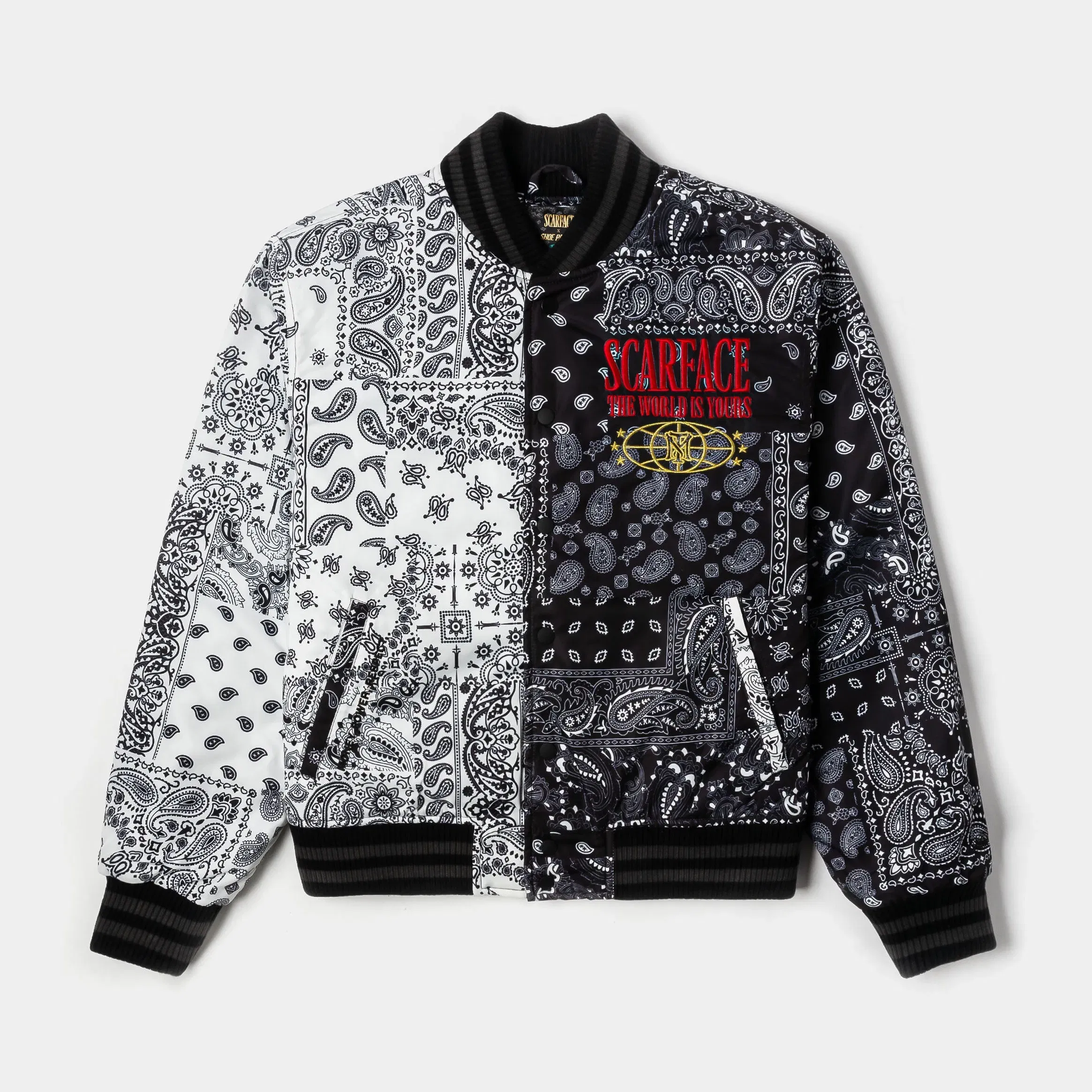 SCARFACE X SP SP x Scarface Paisley Varsity Jacket (Black/White)