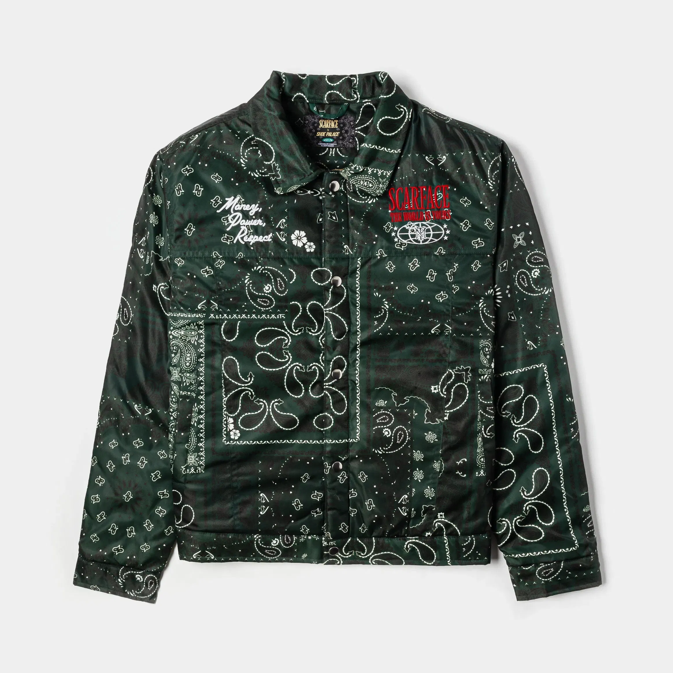SCARFACE X SP SP x Scarface Satin Paisley Mens Jacket (Green/White)