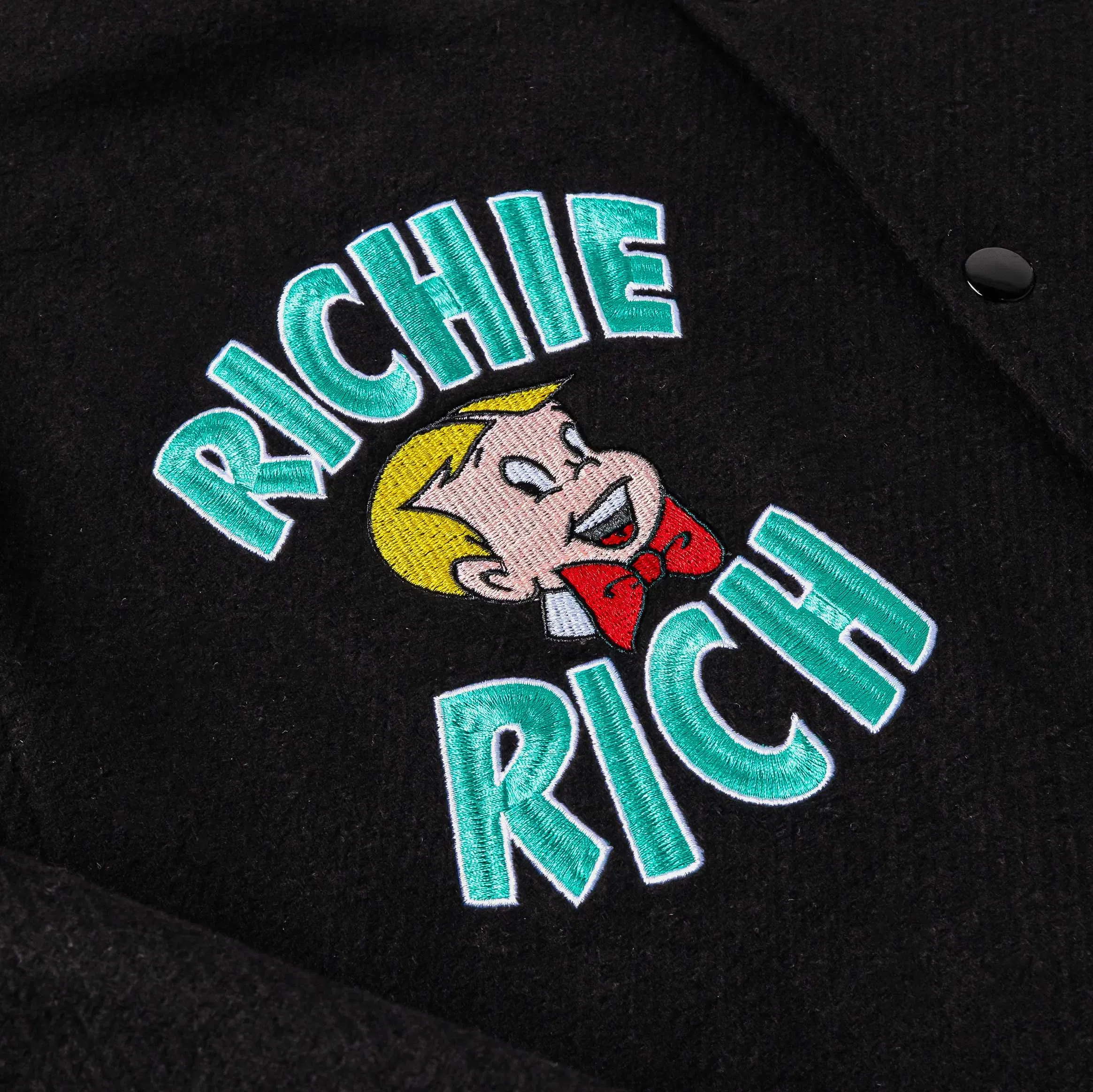 RICHIE RICH X SP SP x Richie Rich Get Money Varsity Mens Jacket (Black/Teal)