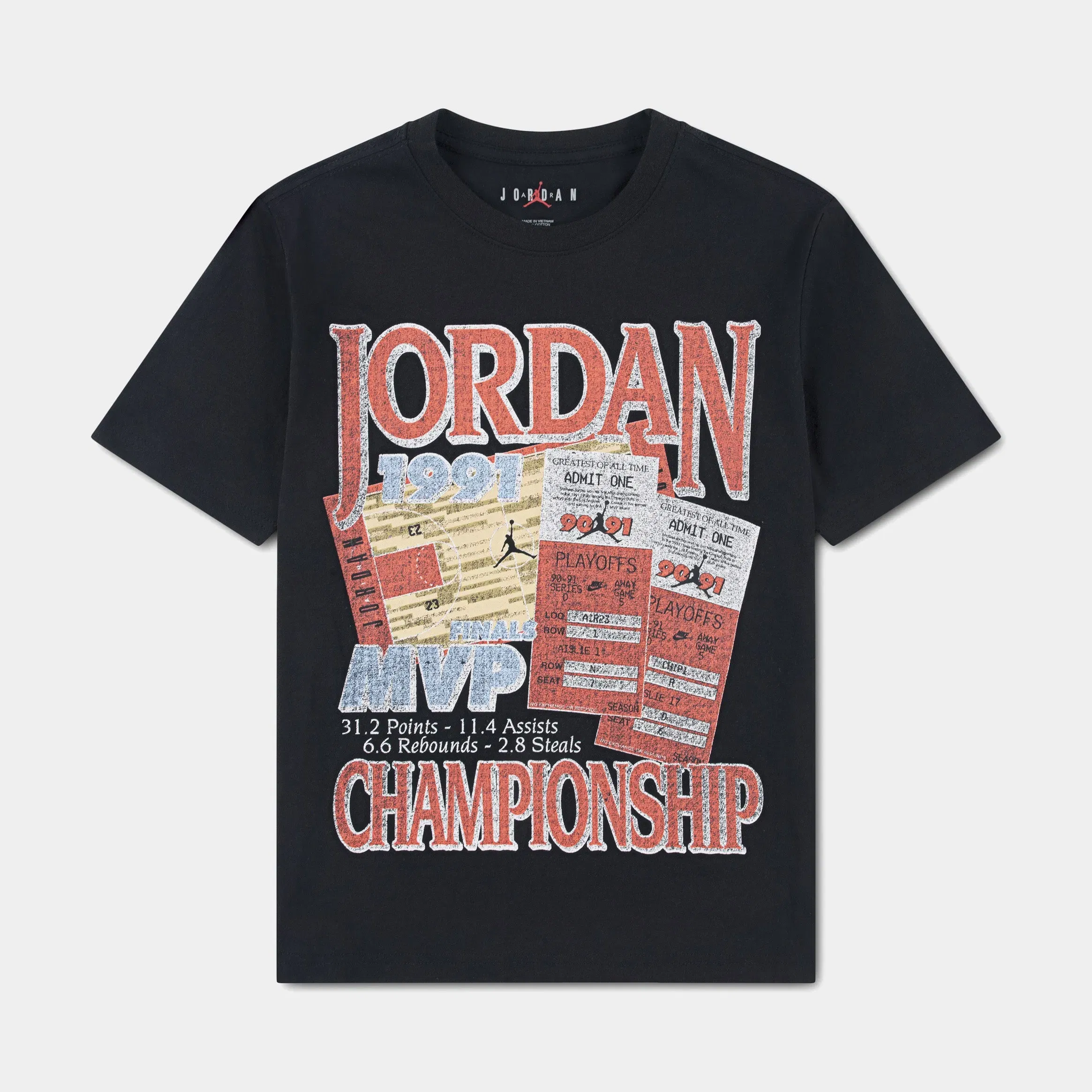 Air Jordan 6 '91 Playoff Tix Grade School Short Sleeve Shirt (Black)