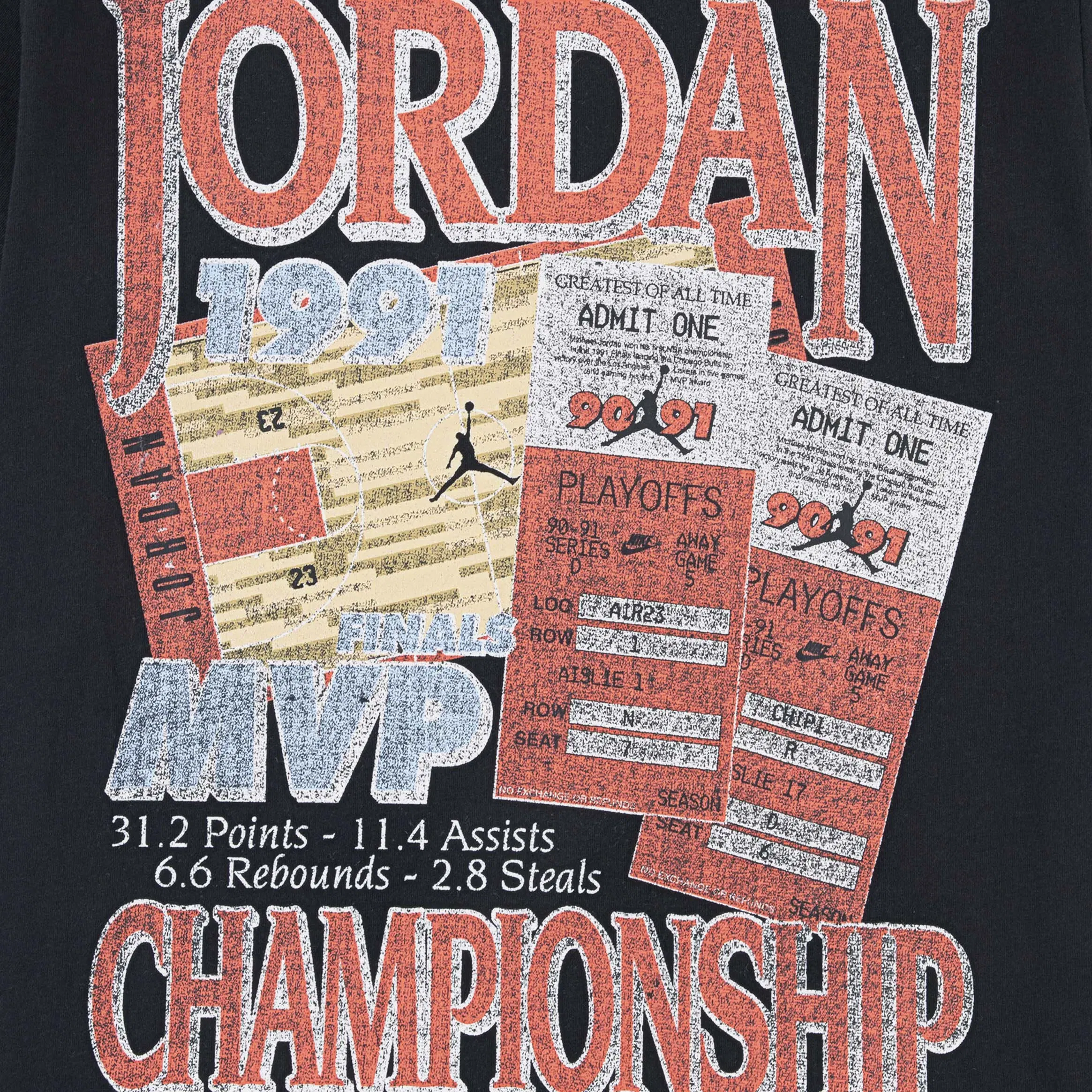 Air Jordan 6 '91 Playoff Tix Grade School Short Sleeve Shirt (Black)