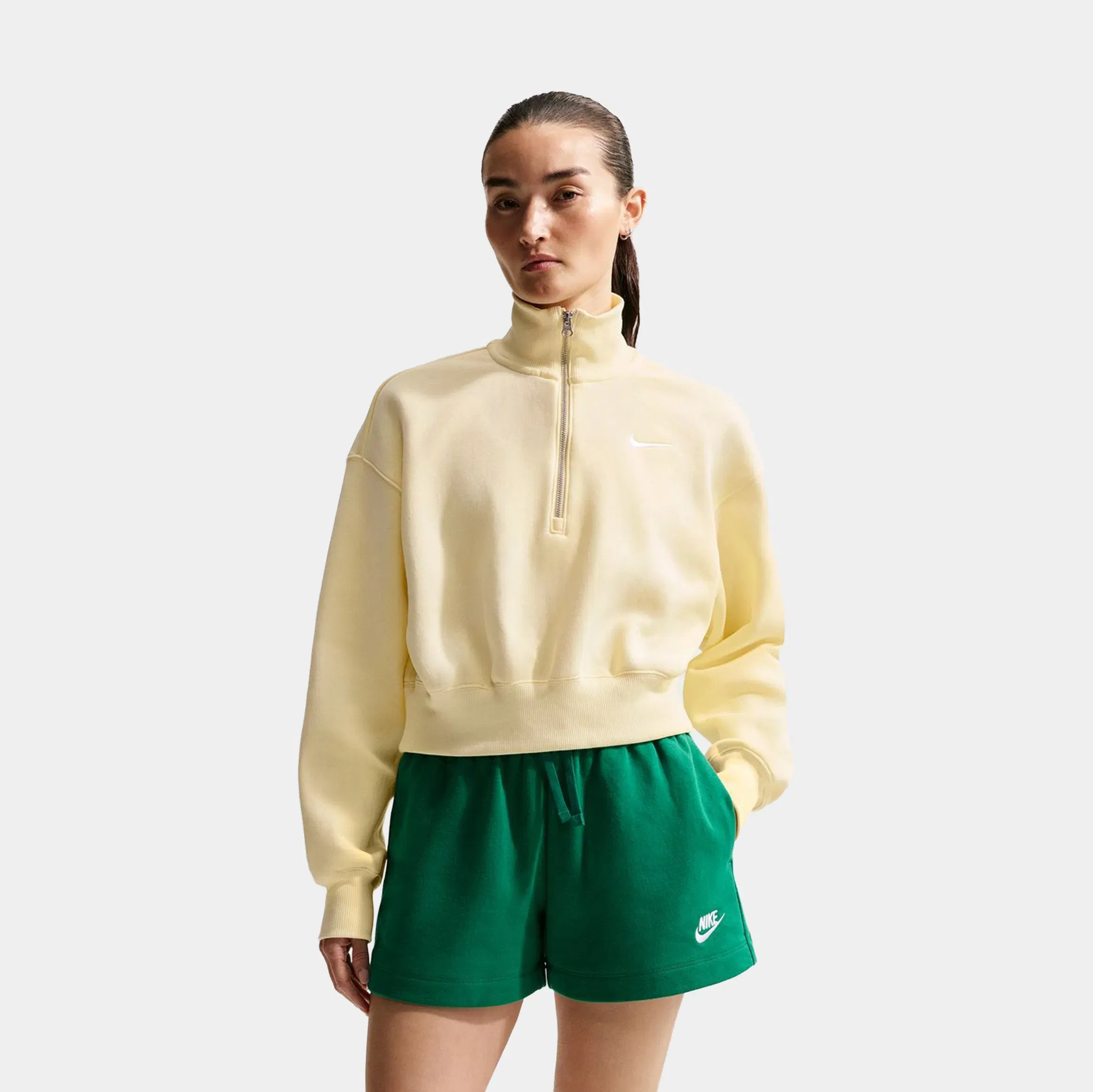 Nike NSW Phoenix Fleece Quarter Zip Cropped Womens Sweatshirt (Alabaster/Sail)
