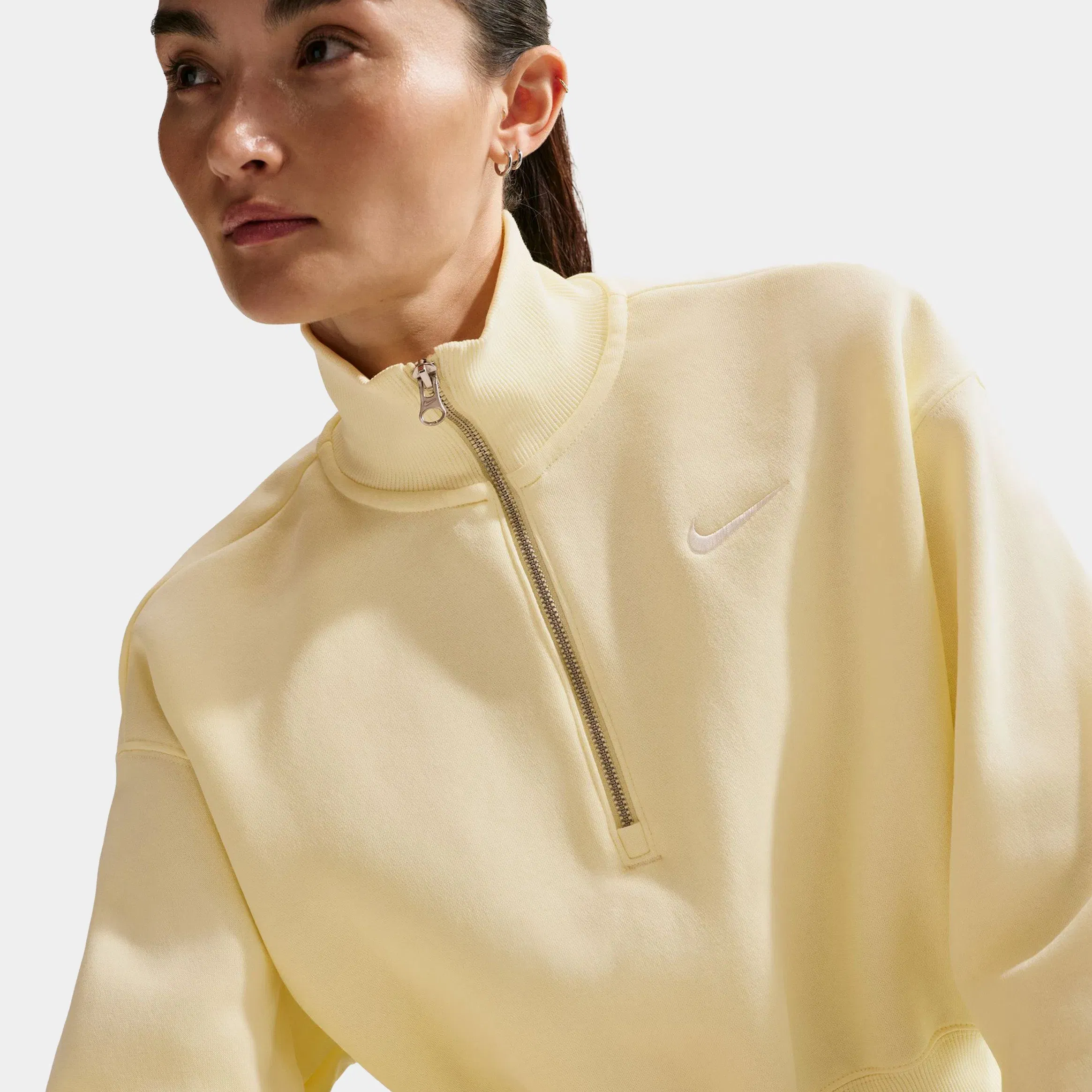 Nike NSW Phoenix Fleece Quarter Zip Cropped Womens Sweatshirt (Alabaster/Sail)