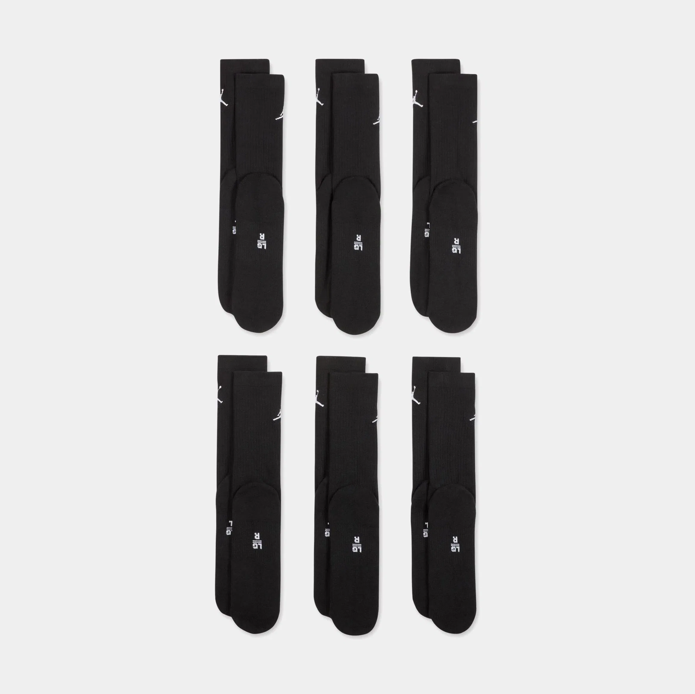 Air Jordan Everyday Cushioned 6 Pack Crew Mens Socks (Black/White)