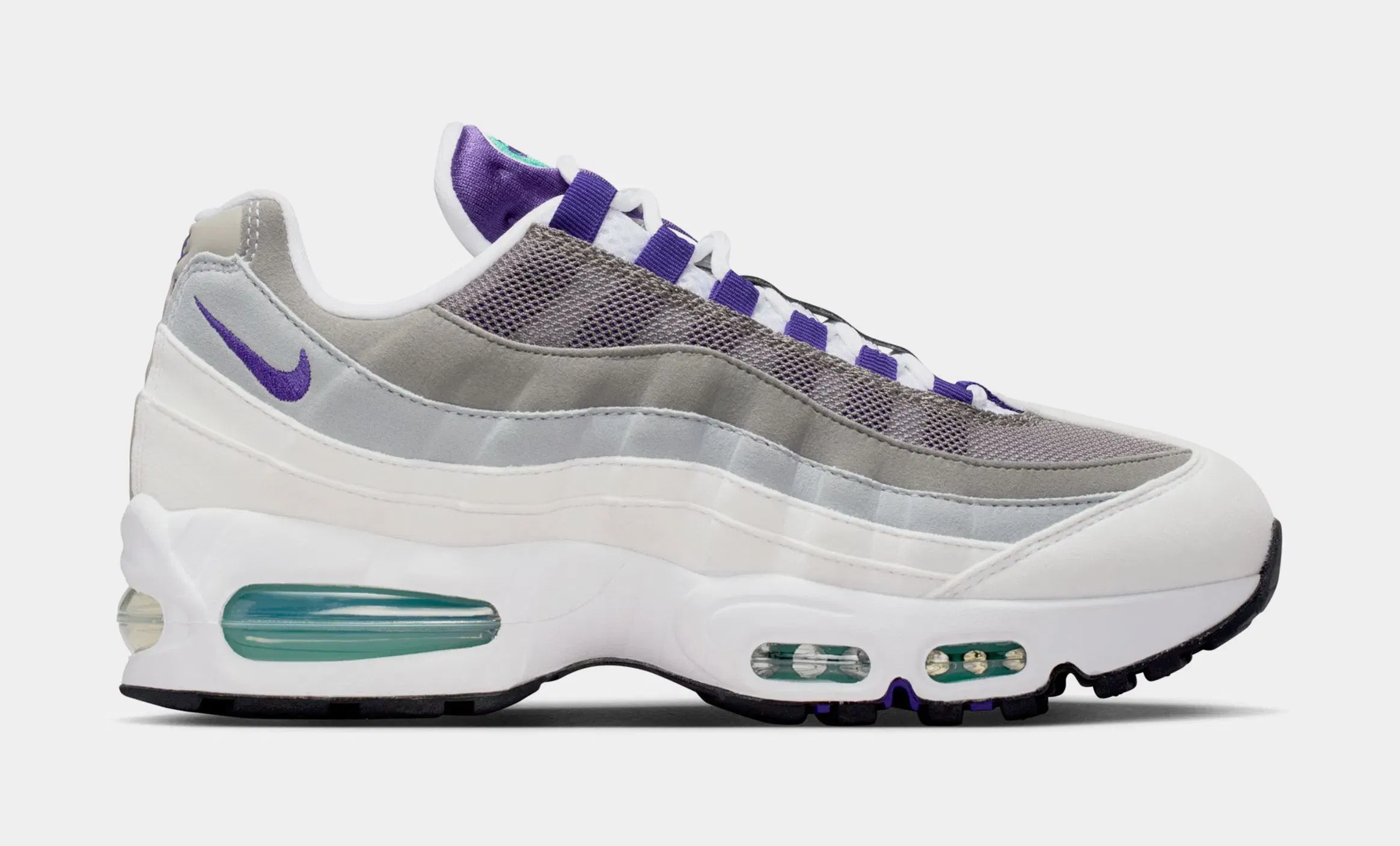Nike Air Max 95 Big Bubble Grape Womens Running Shoes (White/Emerald Green/Wolf Grey/Court Purple)