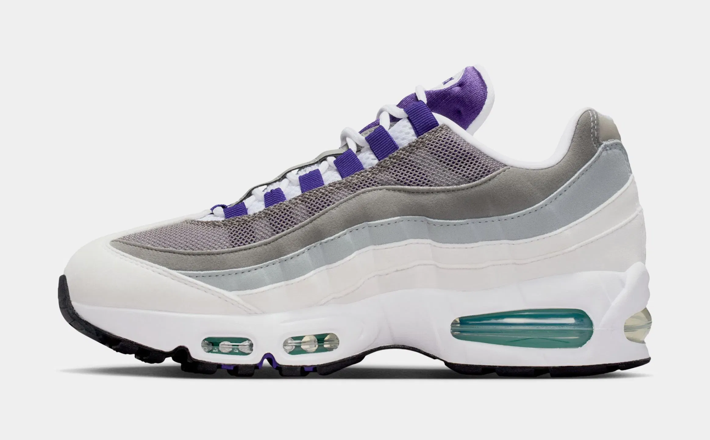 Nike Air Max 95 Big Bubble Grape Womens Running Shoes (White/Emerald Green/Wolf Grey/Court Purple)