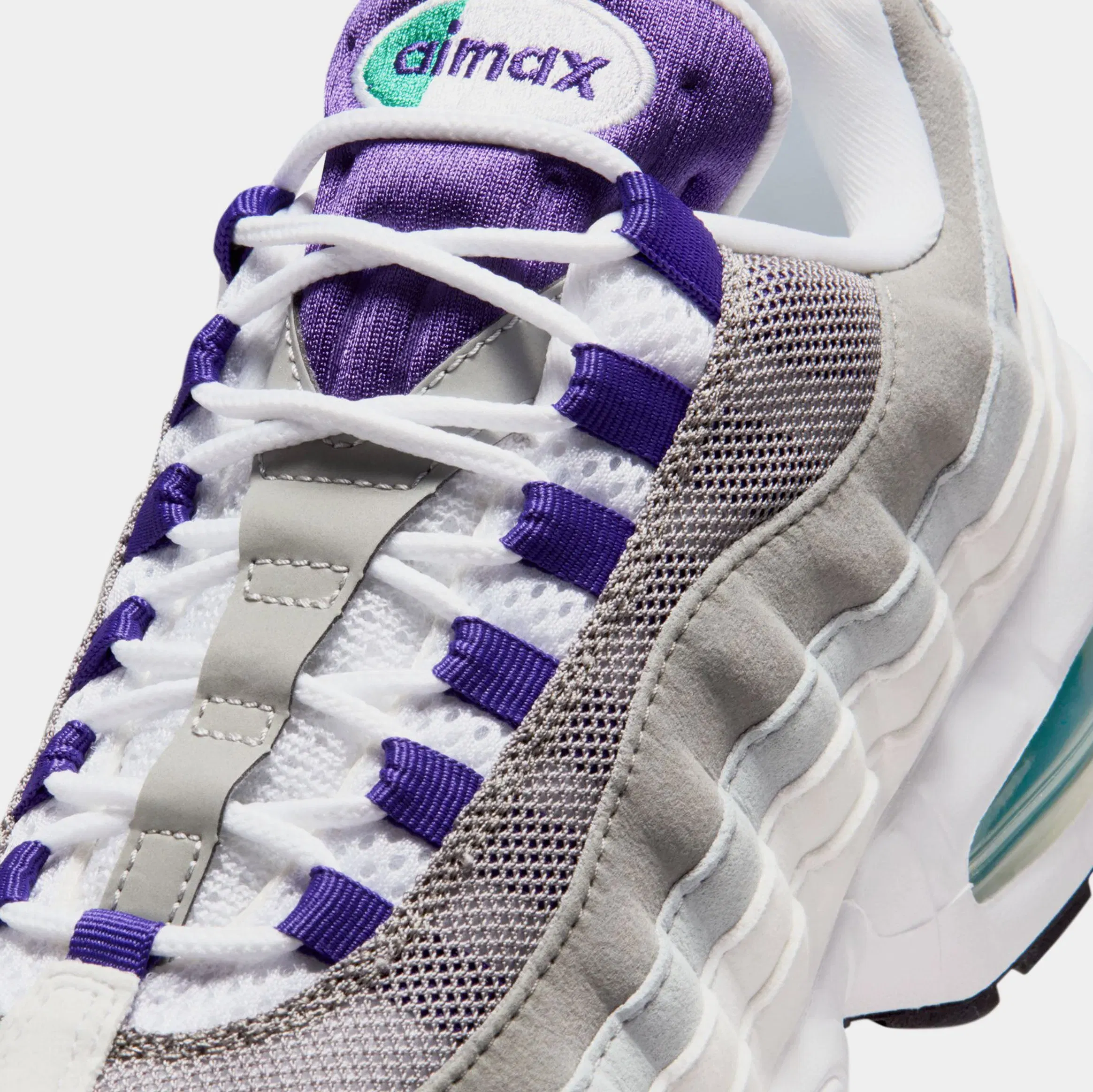 Nike Air Max 95 Big Bubble Grape Womens Running Shoes (White/Emerald Green/Wolf Grey/Court Purple)