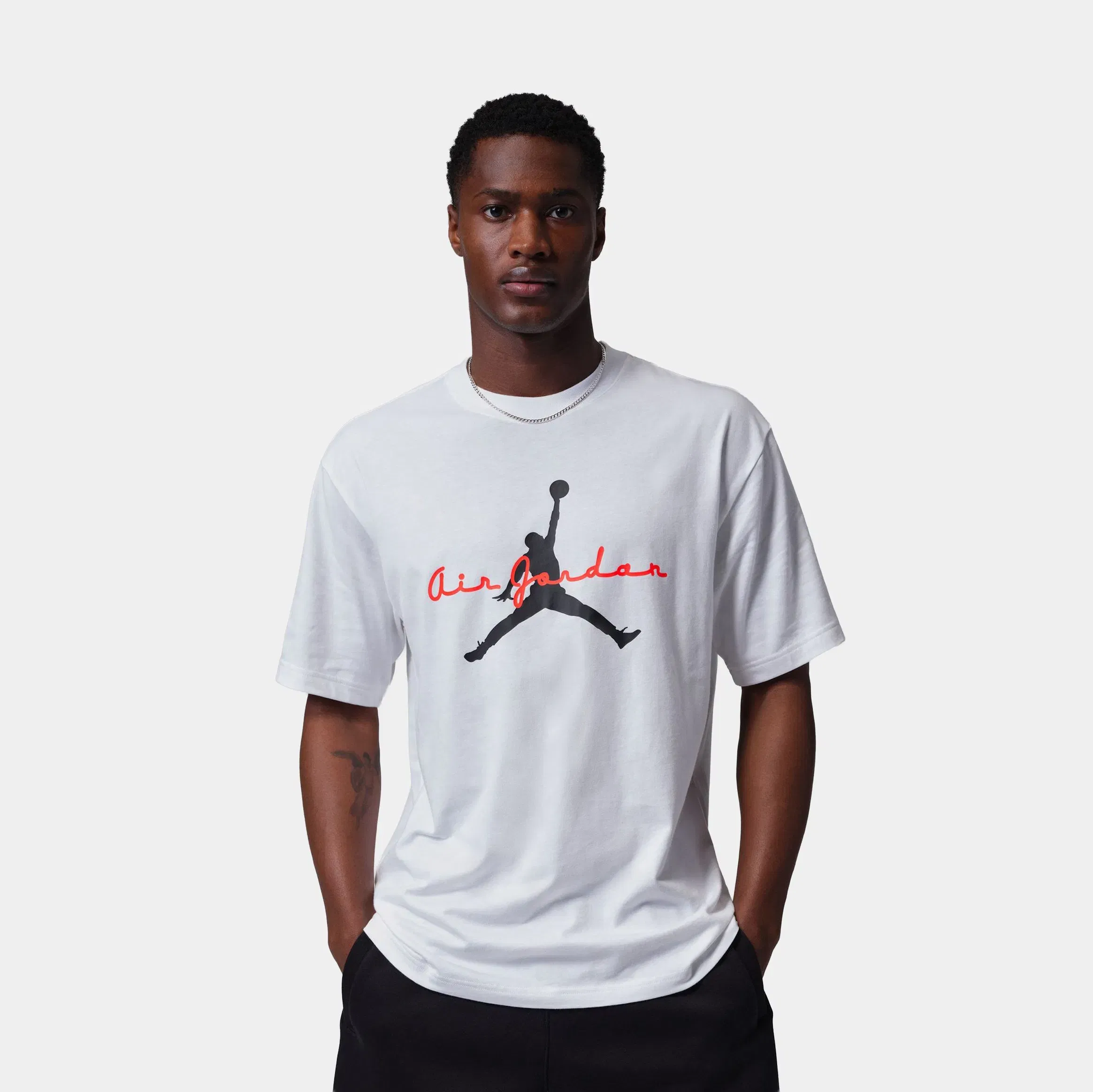 Air Jordan Brookyn Graphic Mens Short Sleeve Shirt (White/Infrared 23/Black)