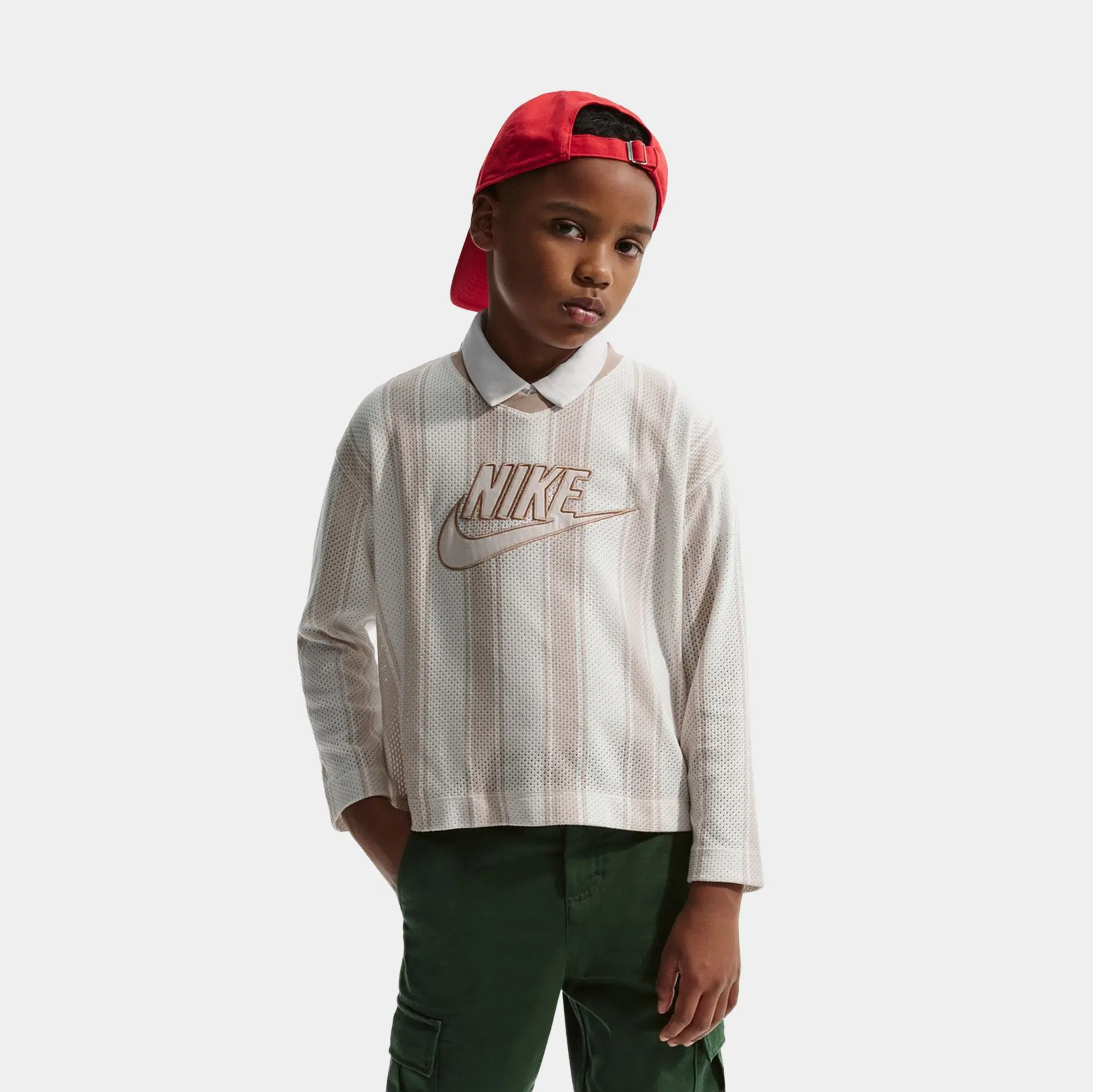 Nike NSW Long Sleeve Mesh Grade School Jersey (Light Orewood Brown/Linen/light Orewood Brown)