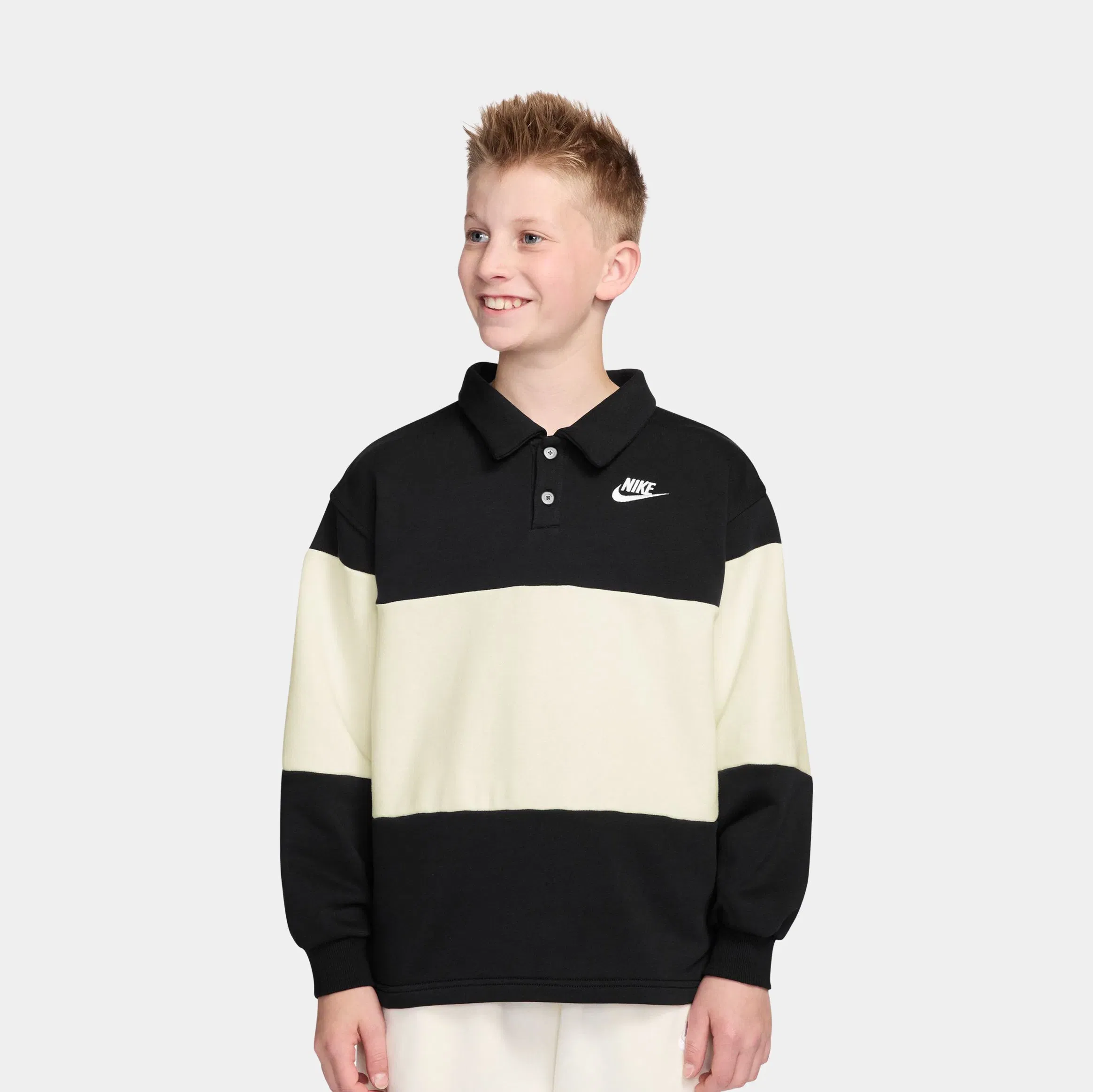 Nike NSW Club French Terry Rugby Grade School Long Sleeve Shirt (Black/Sail/White)