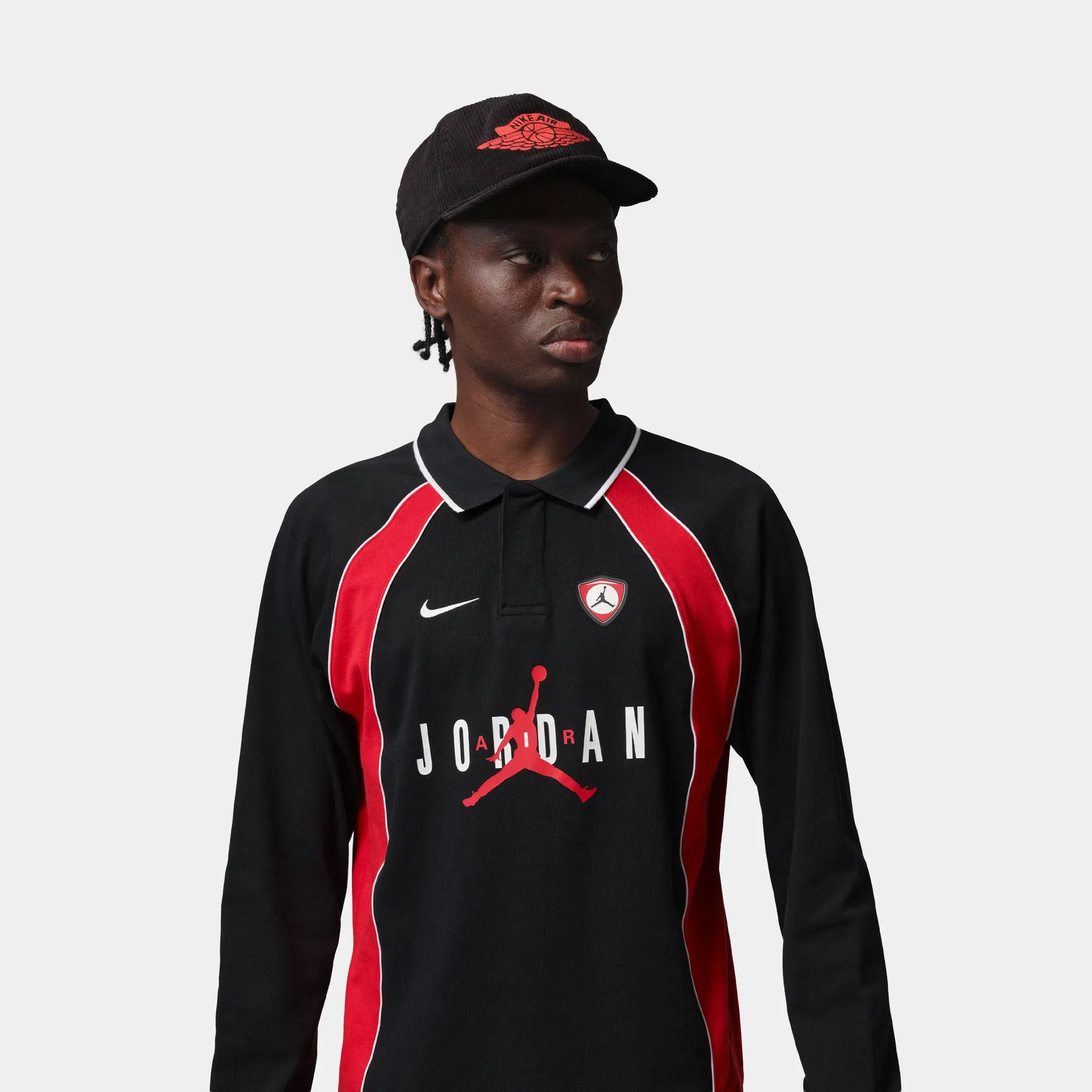 Air Jordan Flight Polo Long Sleeve Mens Jersey (Black/Red)