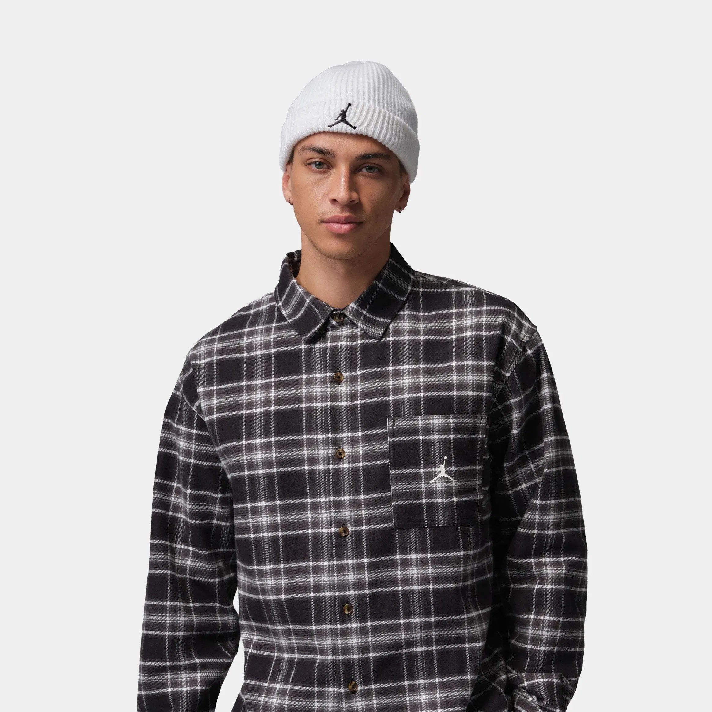 Air Jordan Brooklyn Graphic Flannel Mens Long Sleeve Shirt (Black/Sail)