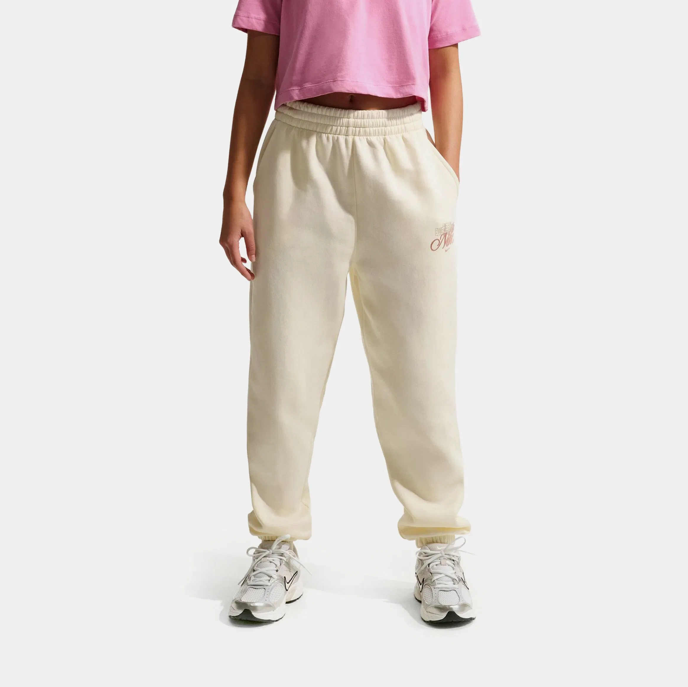 Nike NSW Club Fleece Loose Graphic Grade School Joggers (Beige/Pink)