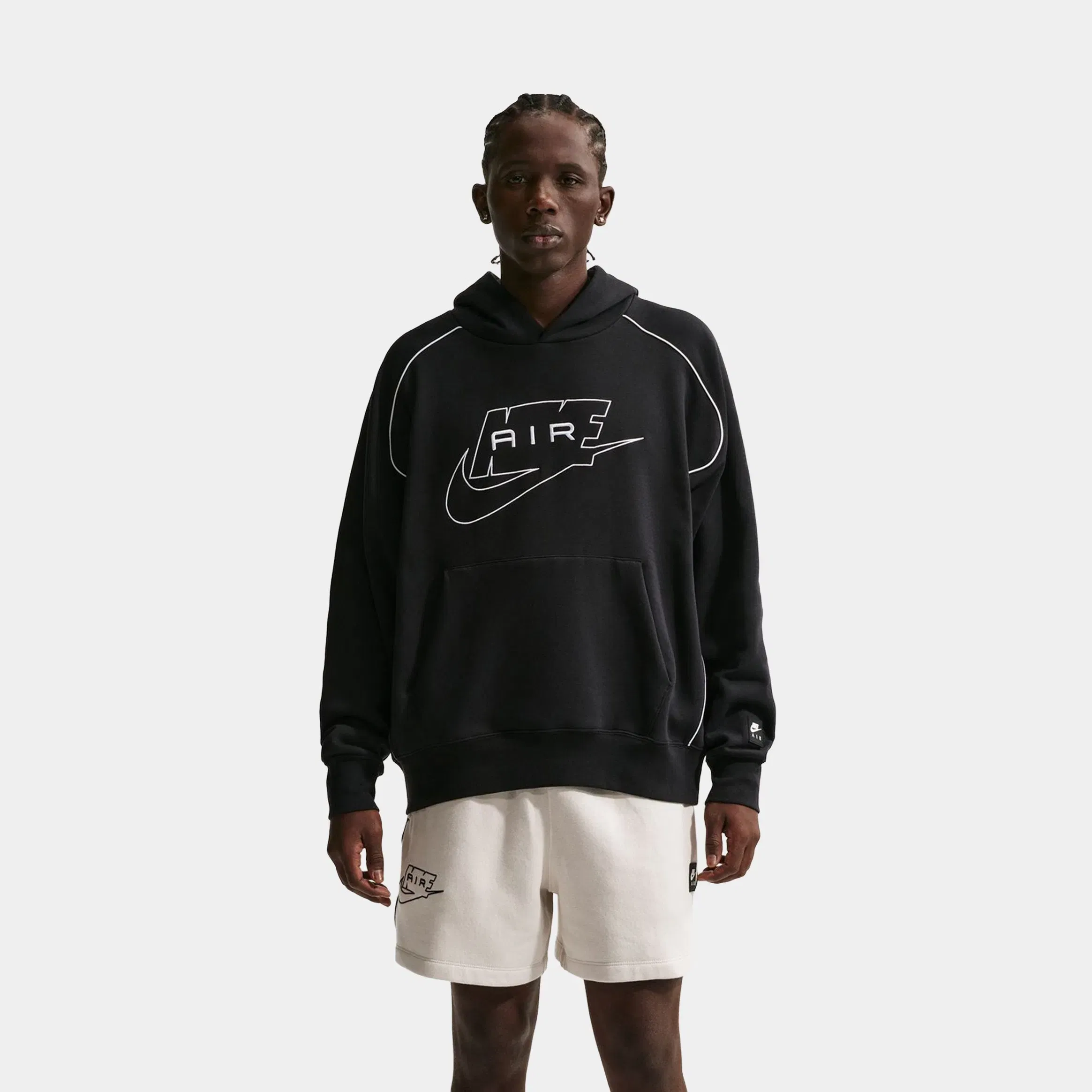 Nike Air Fleece Pullover Mens Hoodie (Black/Black/White)