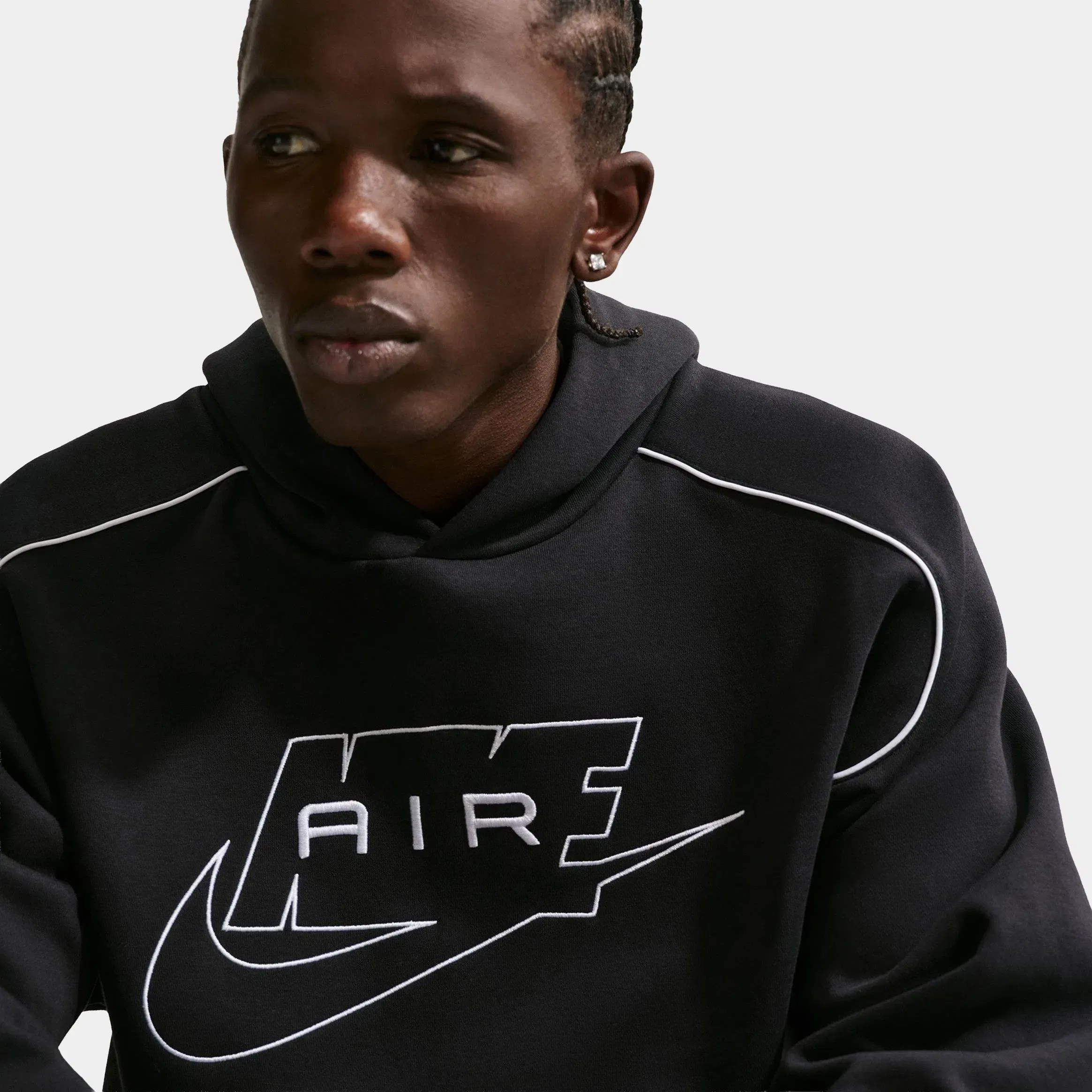Nike Air Fleece Pullover Mens Hoodie (Black/Black/White)