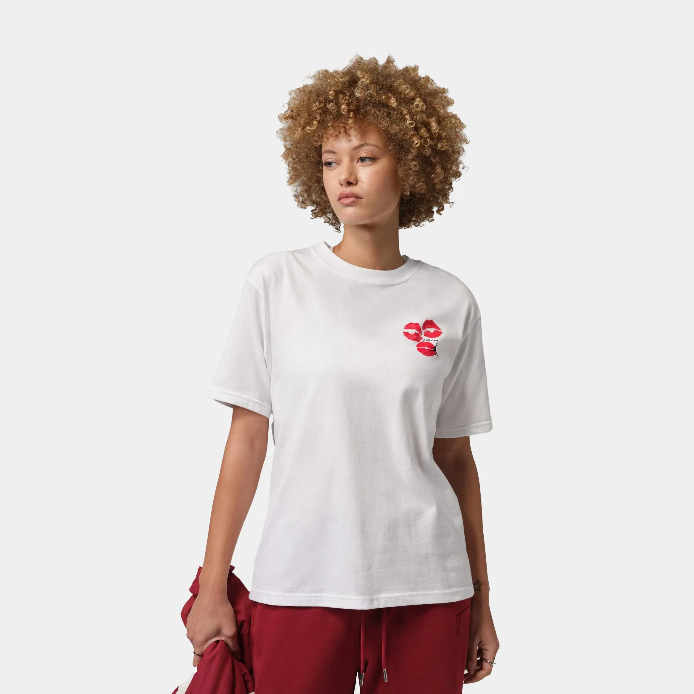 Air Jordan Flight Graphic Kiss Womens Short Sleeve Shirt (White/Black)