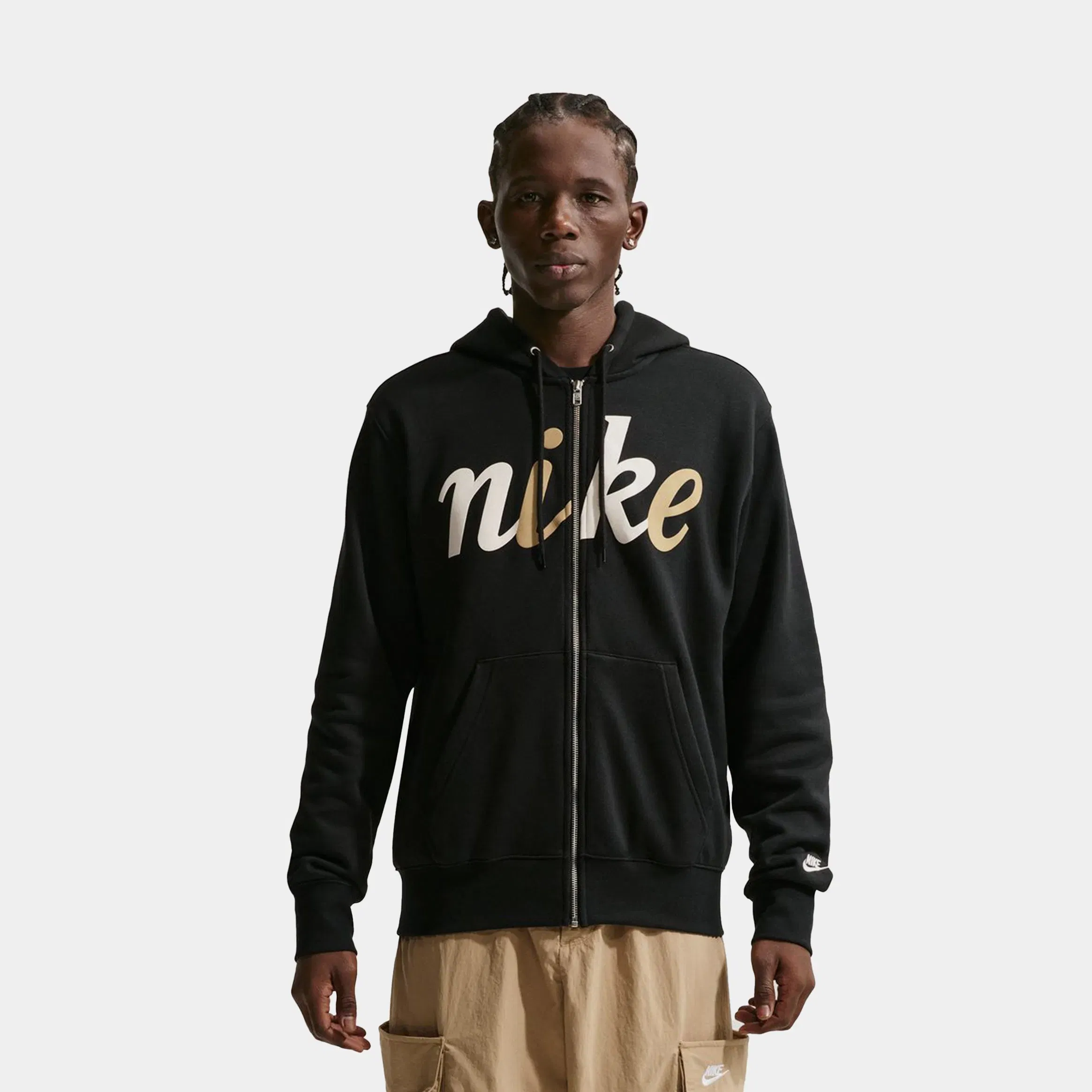 Nike NSW Club Fleece Zip Up Mens Hoodie (Black/Beige)