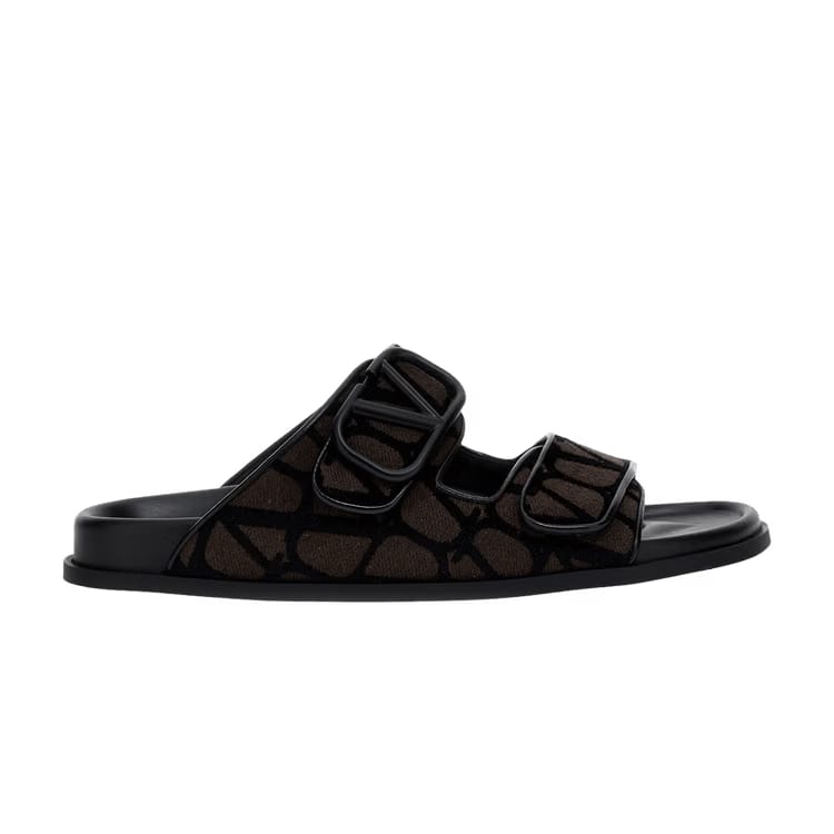 Valentino Toile Iconographe Double Strap Sandal VLogo - Fondant Black
