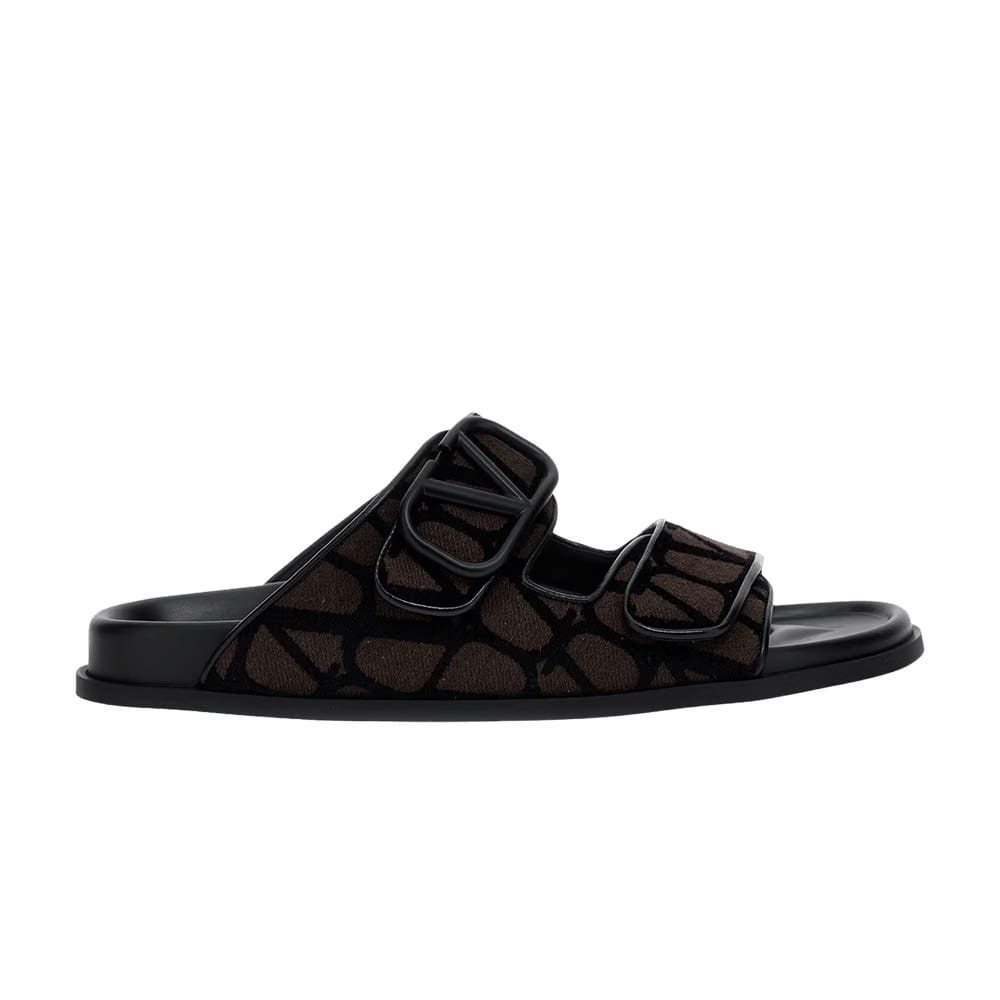 Valentino Toile Iconographe Double Strap Sandal VLogo - Fondant Black