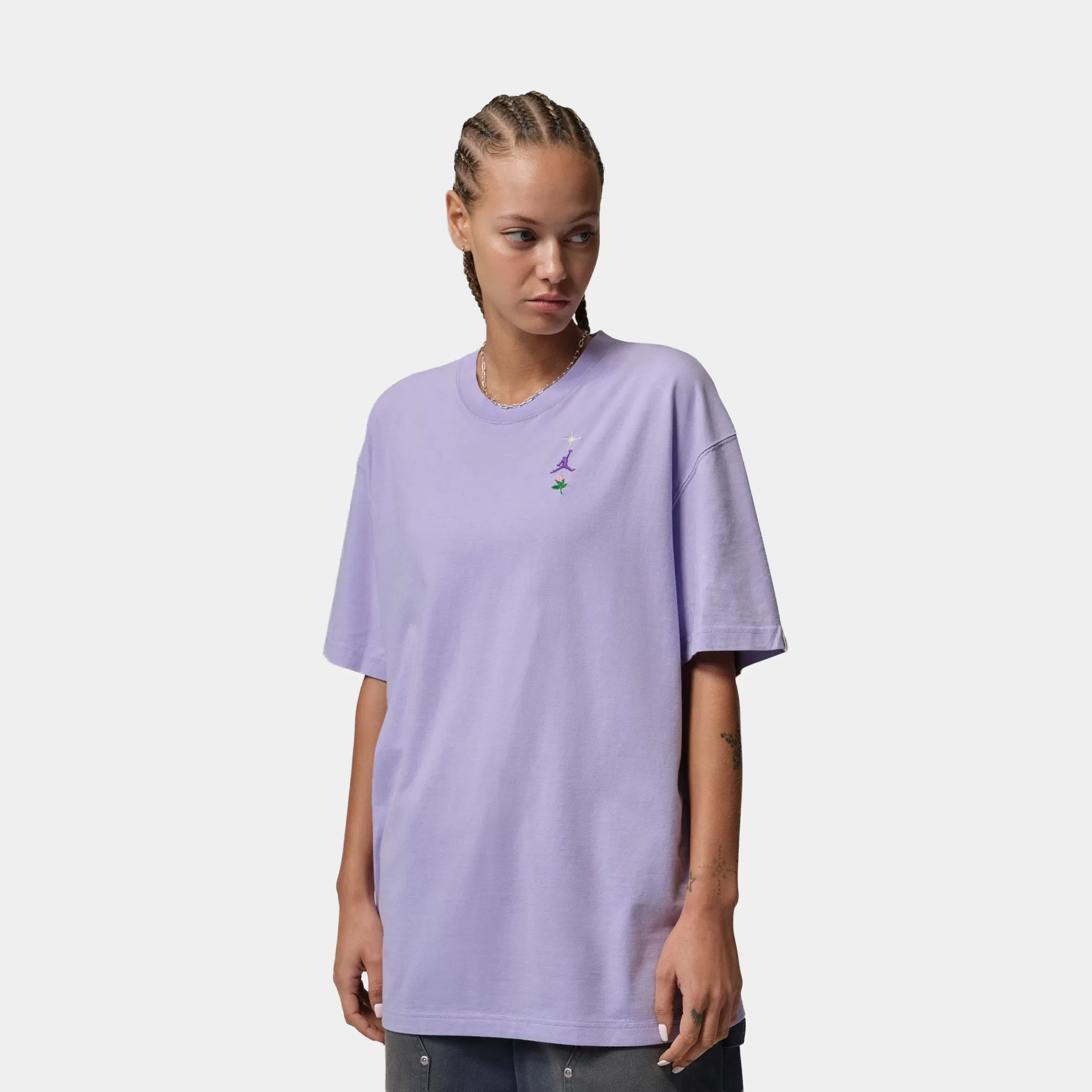 Air Jordan Oversized Graphic Womens Short Sleeve Shirt (Hydrangeas)