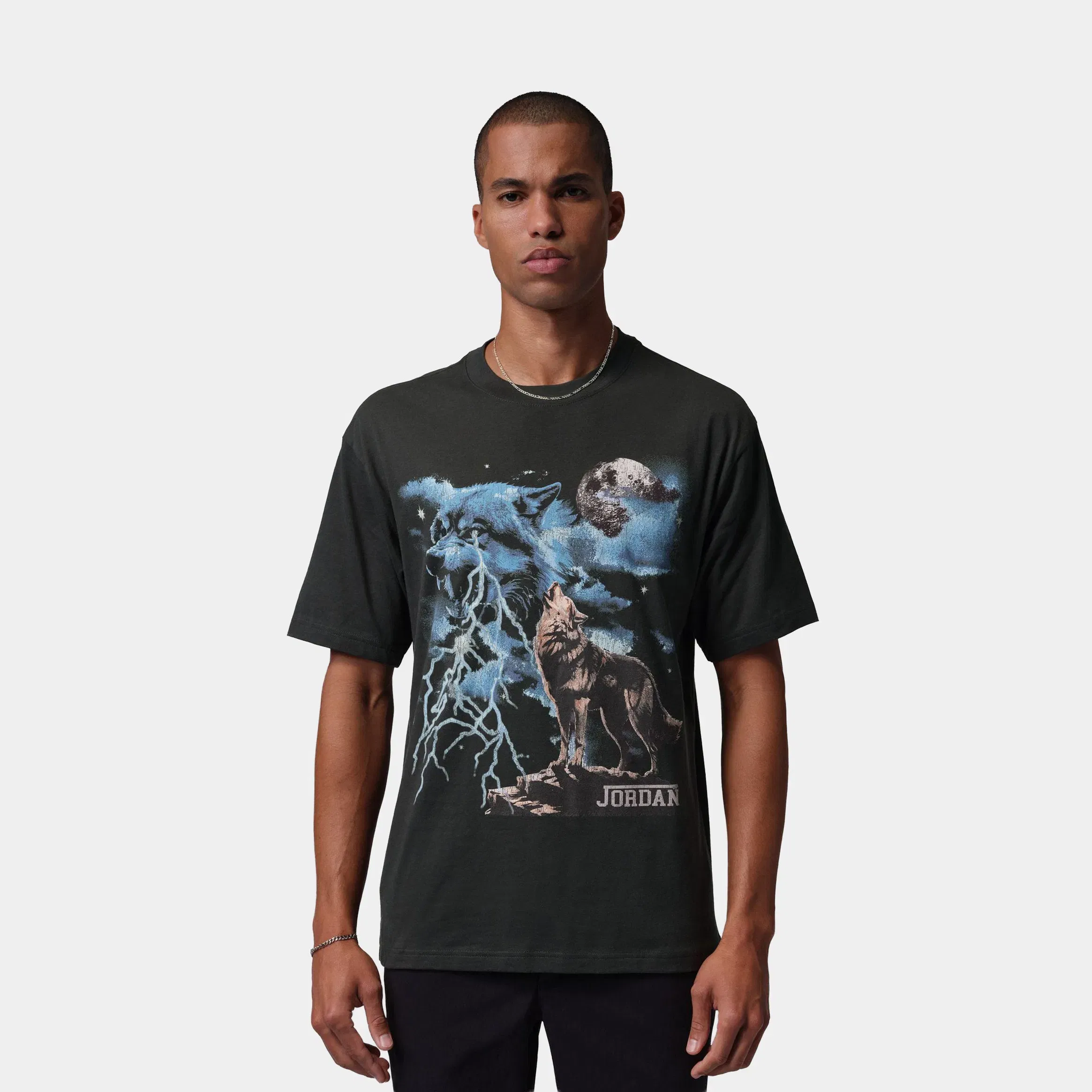 Air Jordan Wolf Howl Graphic Mens Short Sleeve Shirt (Off Noir)