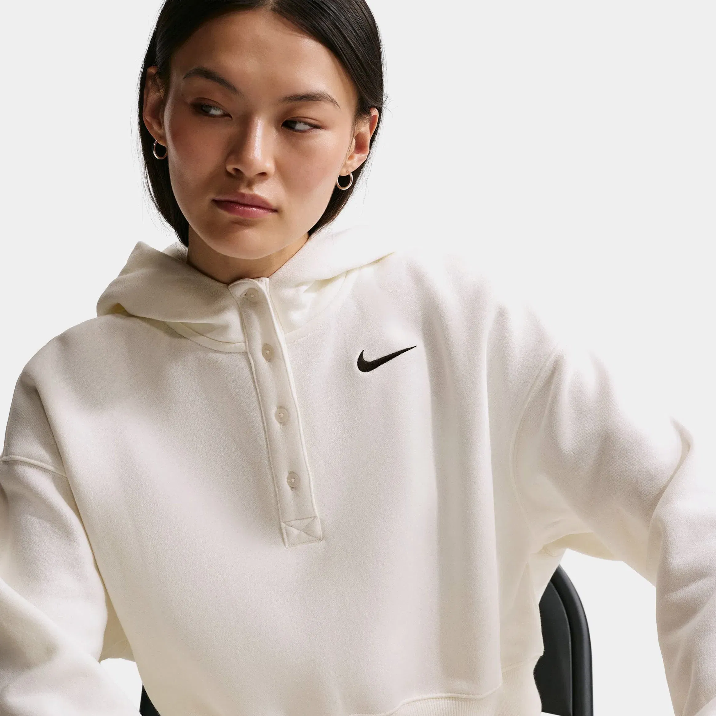 Nike NSW Phoenix Fleece Oversized Cropped Womens Hoodie (Beige)