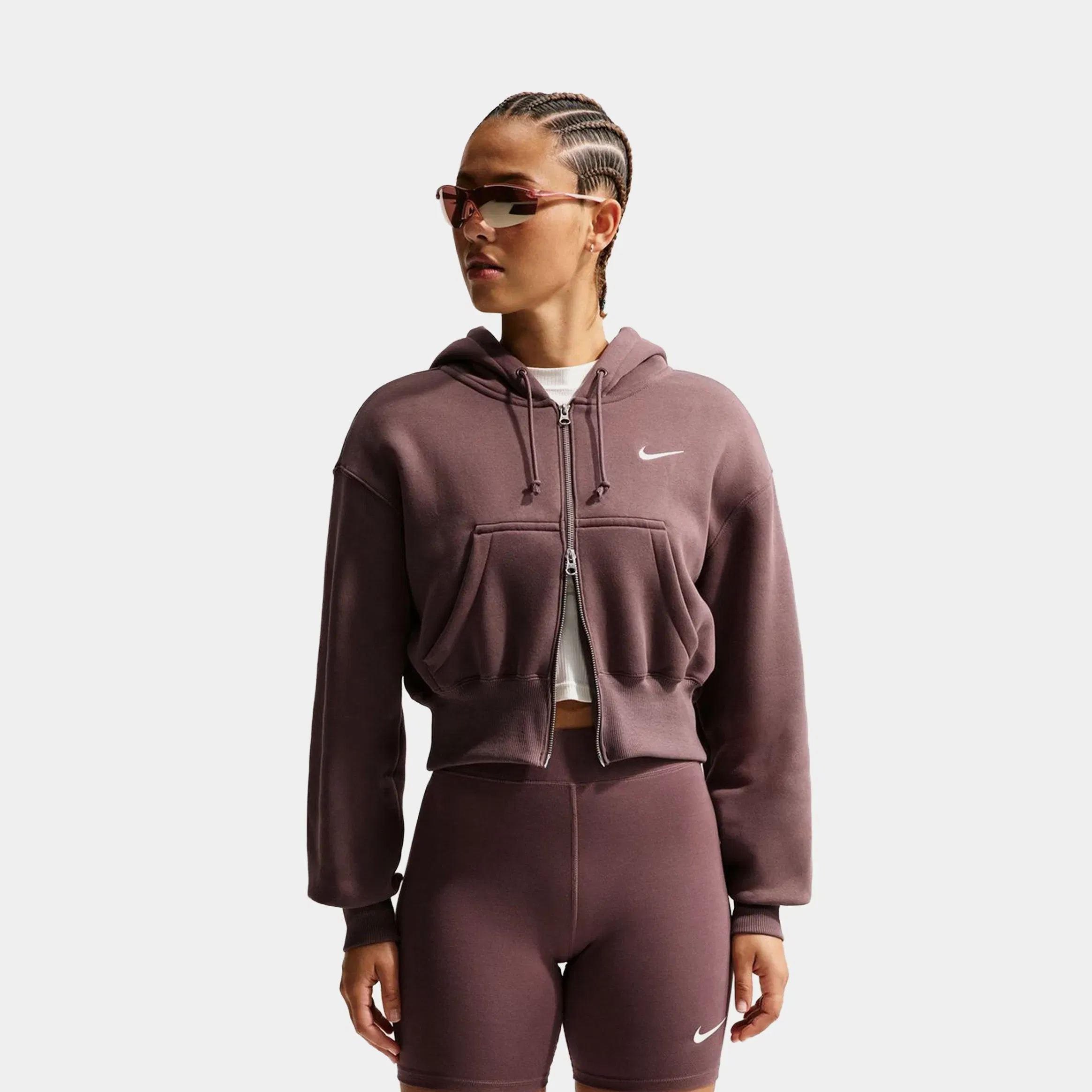 Nike NSW Phoenix Fleece Loose Full Zip Cropped Womens Hoodie (Tattoo/Sail)