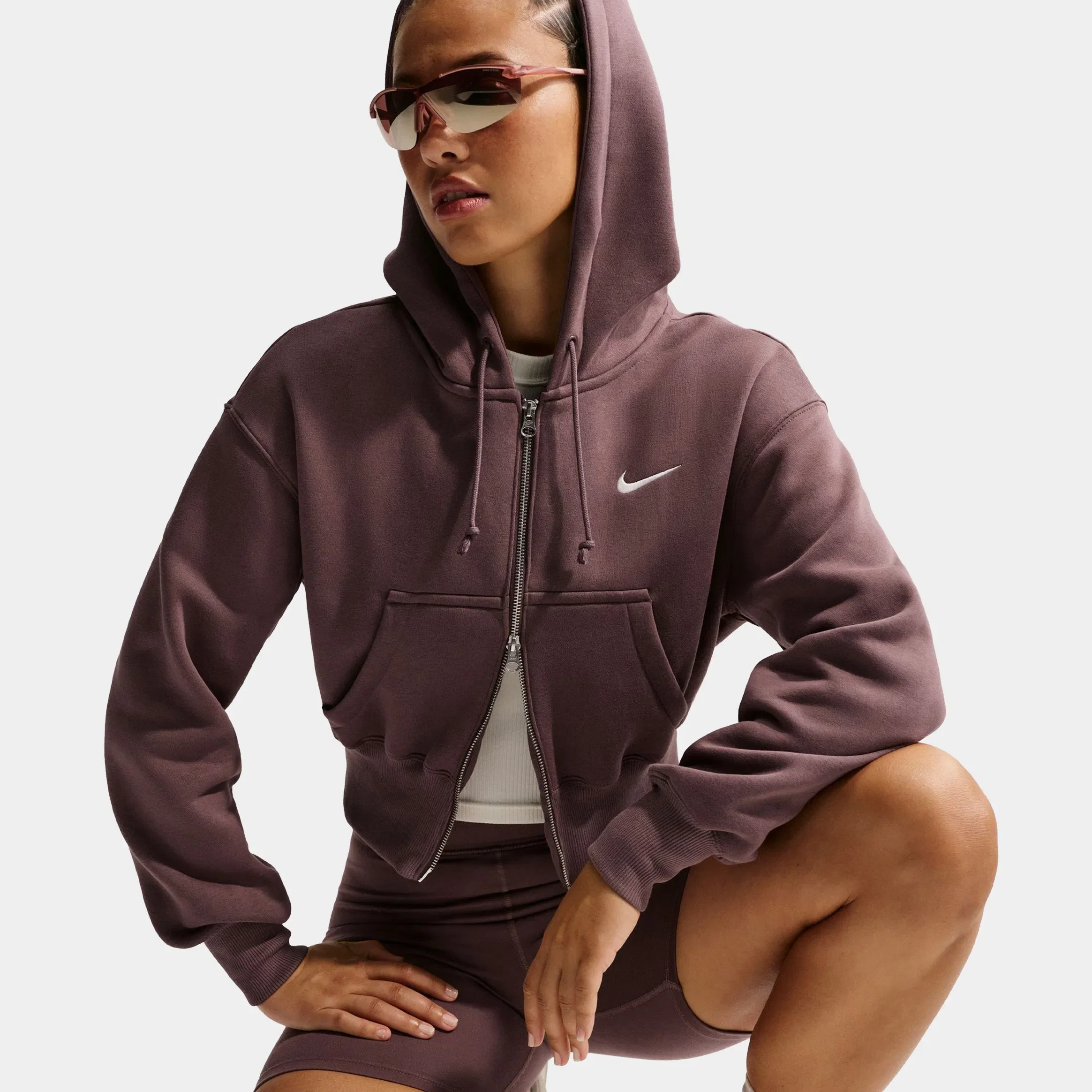 Nike NSW Phoenix Fleece Loose Full Zip Cropped Womens Hoodie (Tattoo/Sail)