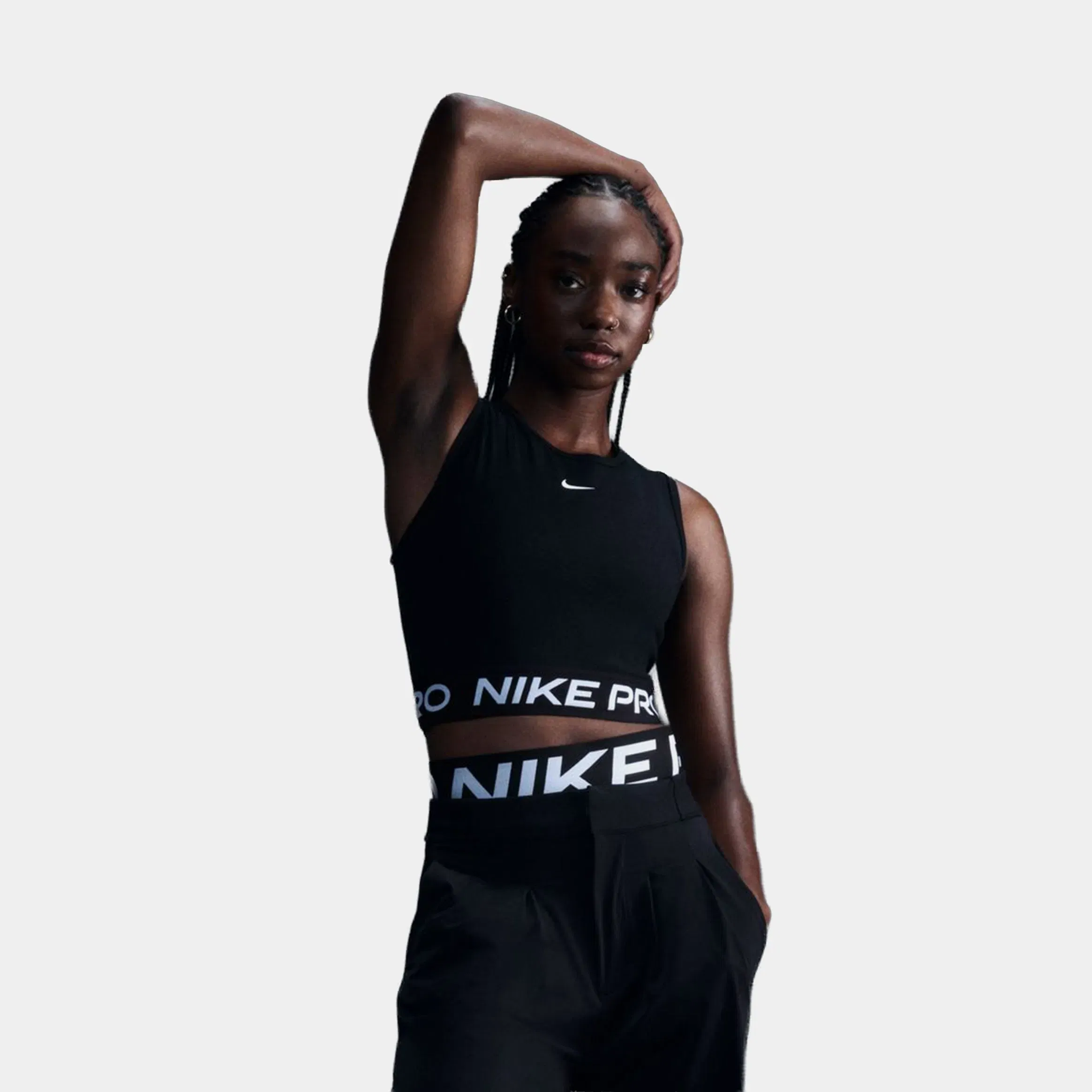 Nike Pro Dri Fit 365 Cropped Womens Tank Top (Black/White)