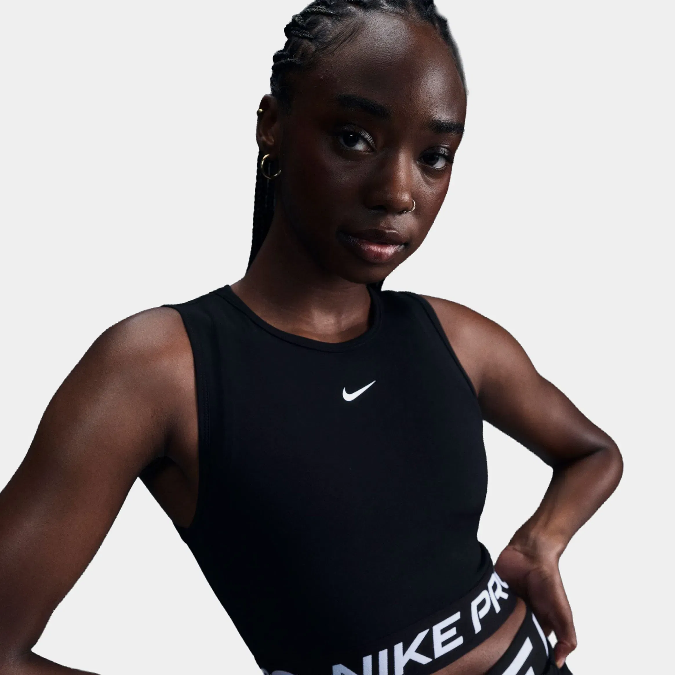 Nike Pro Dri Fit 365 Cropped Womens Tank Top (Black/White)