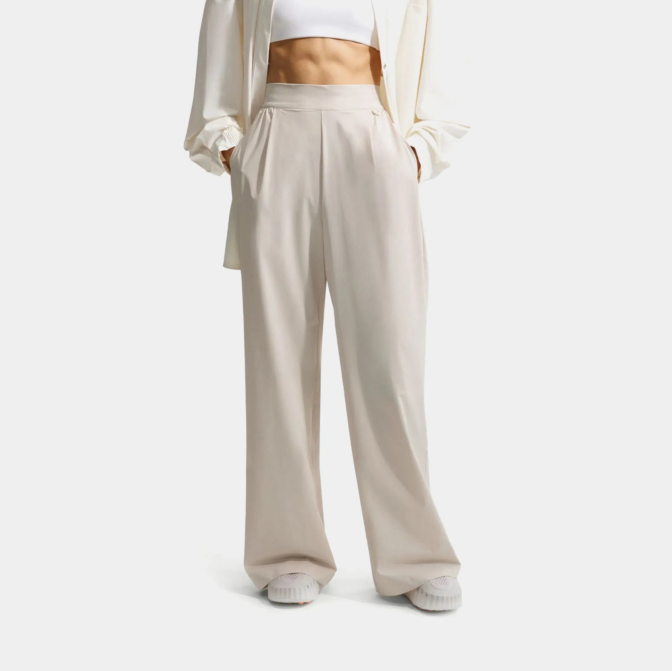 Nike 24.7 PerfectStretch Dri Fit High Waisted Loose Wide Leg Womens Pants (Light Orewood Brown/Light Iron Ore)