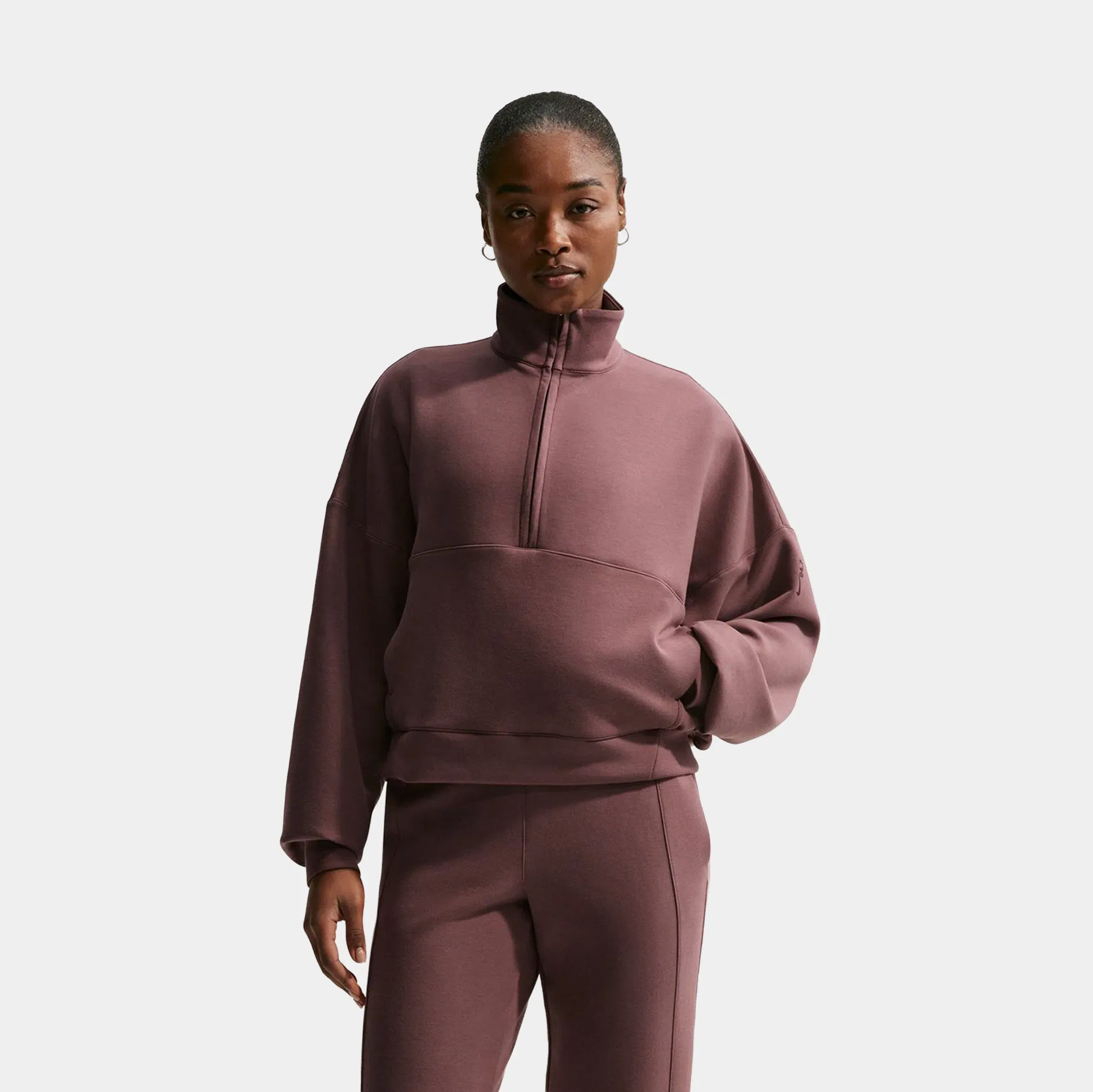 Nike 24.7 Impossibly Soft Dri Fit Oversized Half Zip Womens Sweater (Tattoo/Burgundy Crush)