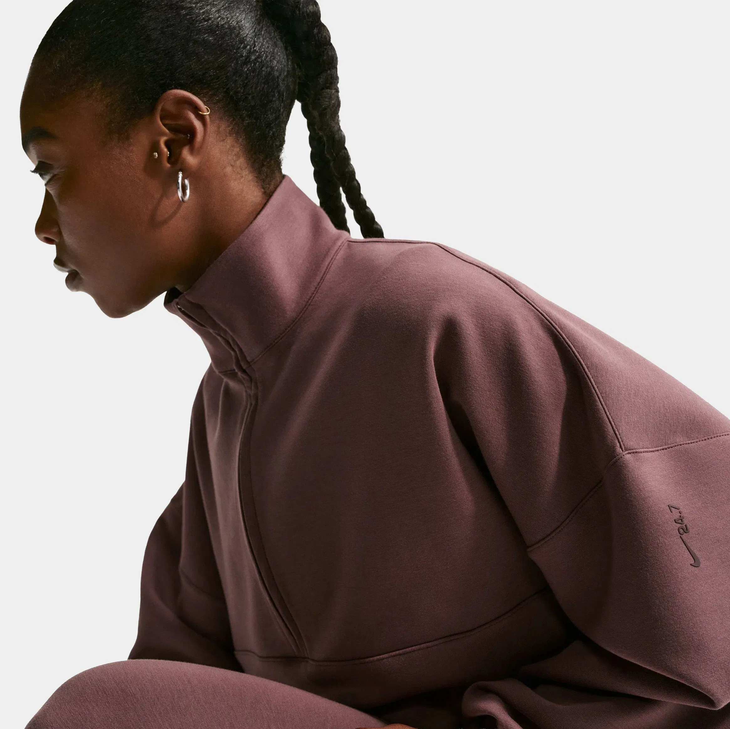 Nike 24.7 Impossibly Soft Dri Fit Oversized Half Zip Womens Sweater (Tattoo/Burgundy Crush)