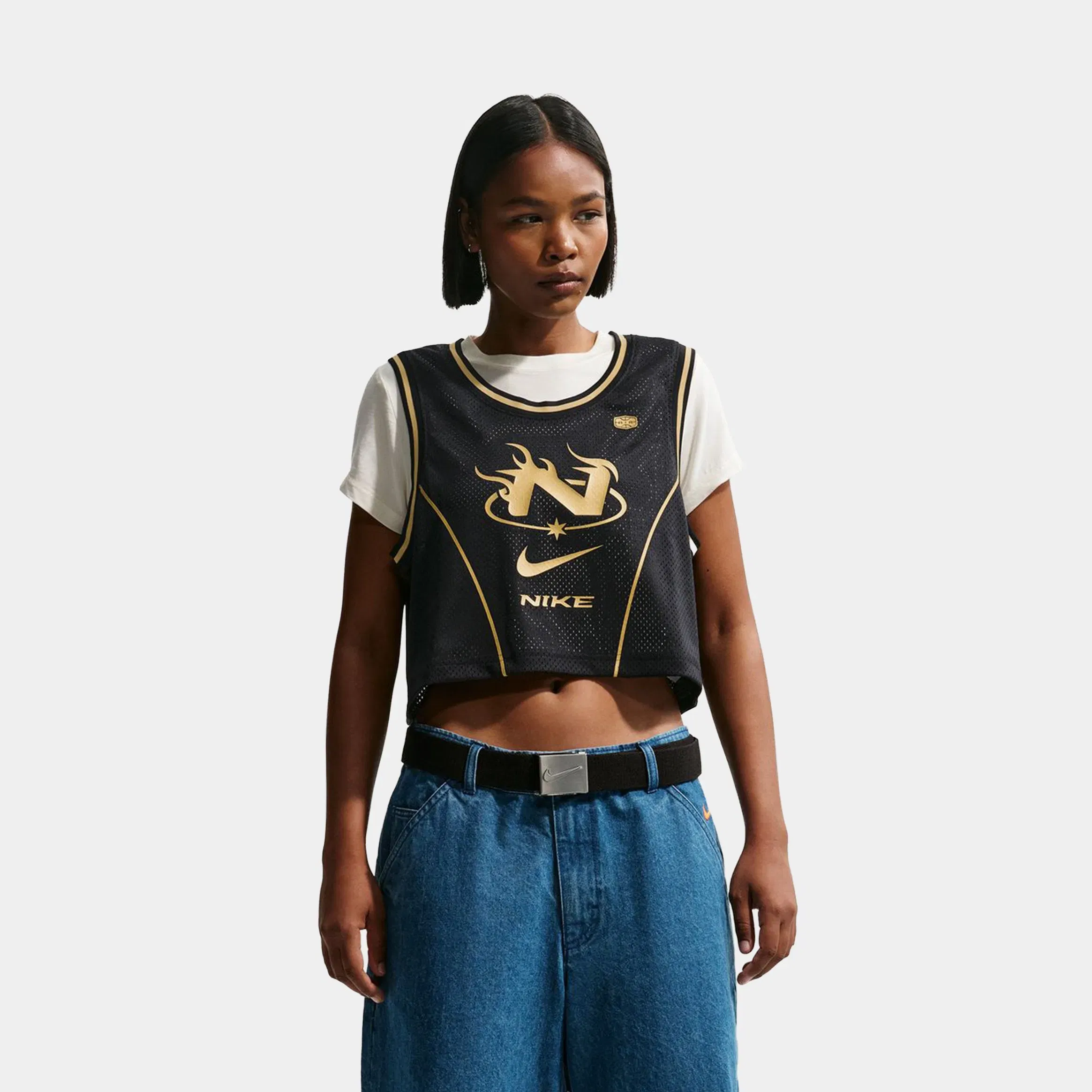 Nike Sportwear Cropped Womens Jersey (Black/Buff Gold)