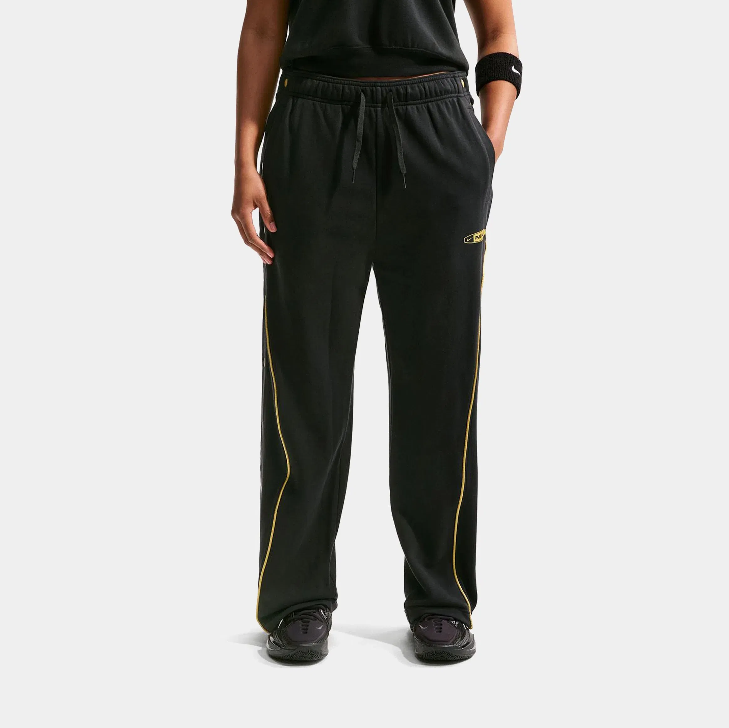 Nike Dri Fit Fleece Tearaway Womens Pants (Black/Buff Gold)