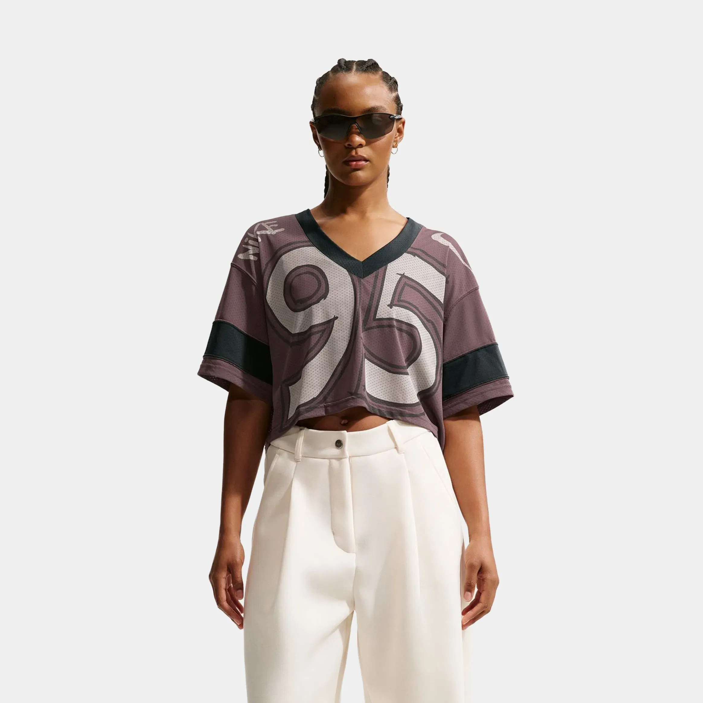 Nike NSW Oversized Cropped Womens Jersey (Brown/Grey)