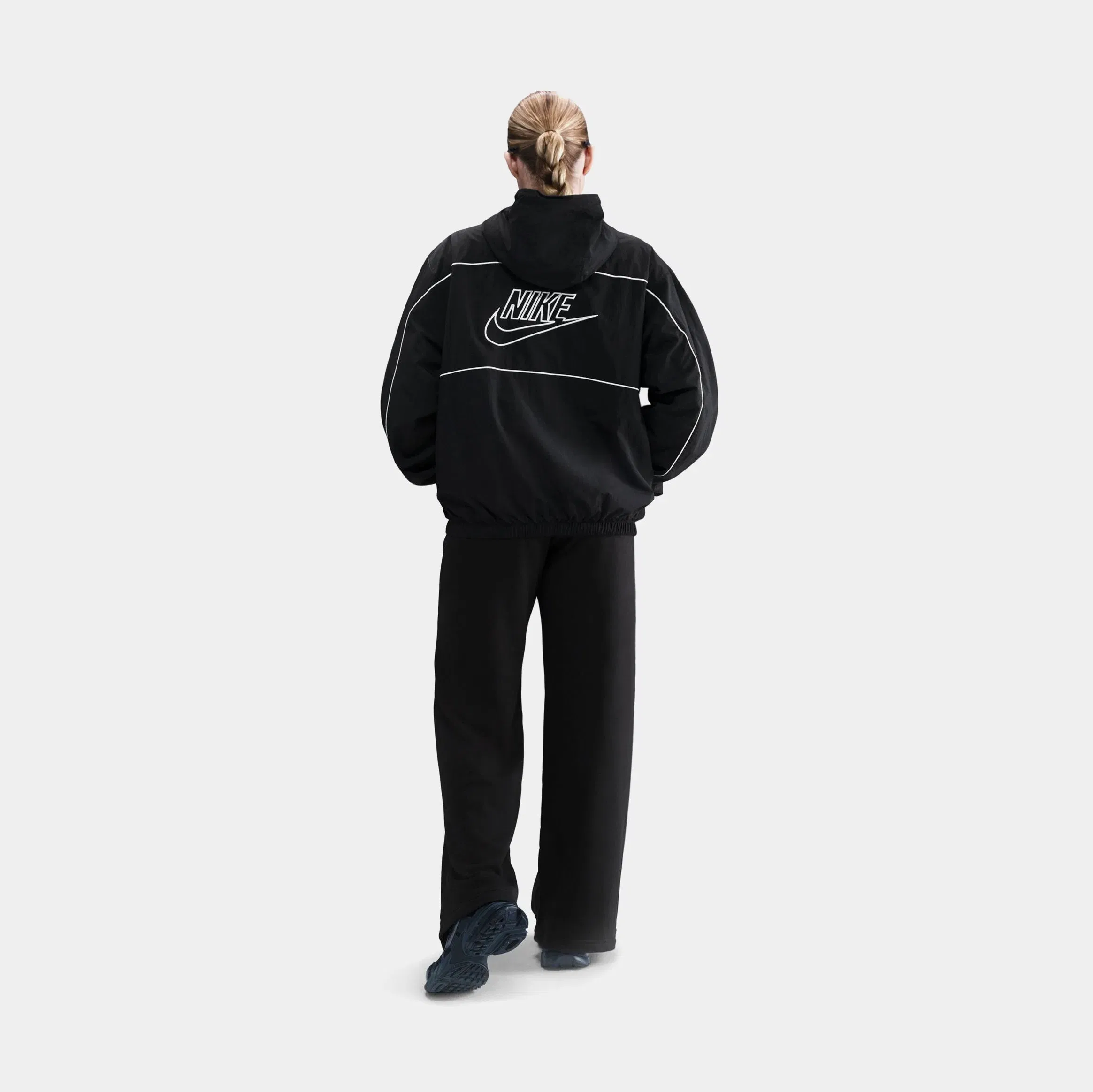 Nike NSW Club Fleece Mid Rise Wide Leg Womens Sweatpants (Black/White)