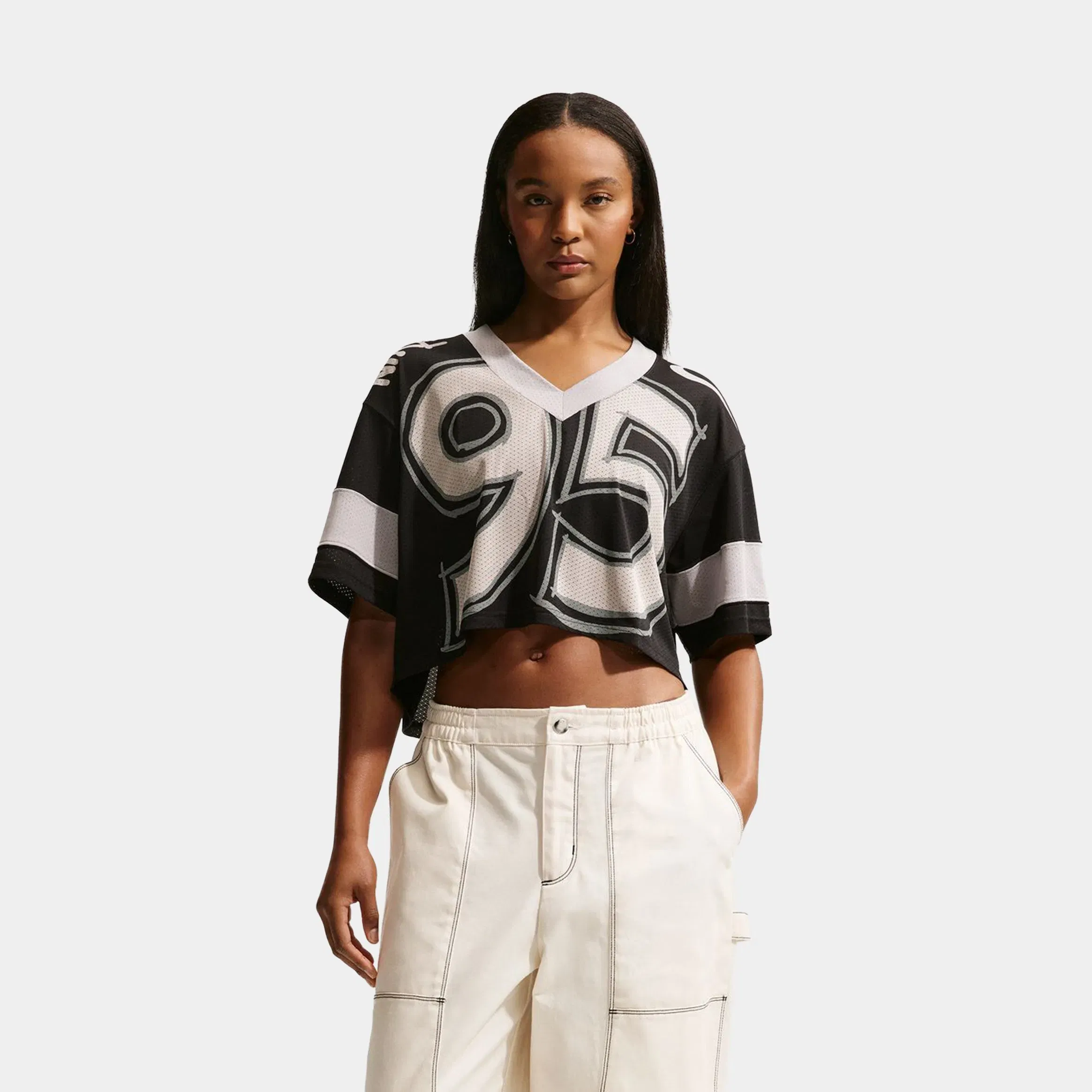 Nike Oversized Cropped Womens Jersey (Black/Light Smoke Grey/Chalk)