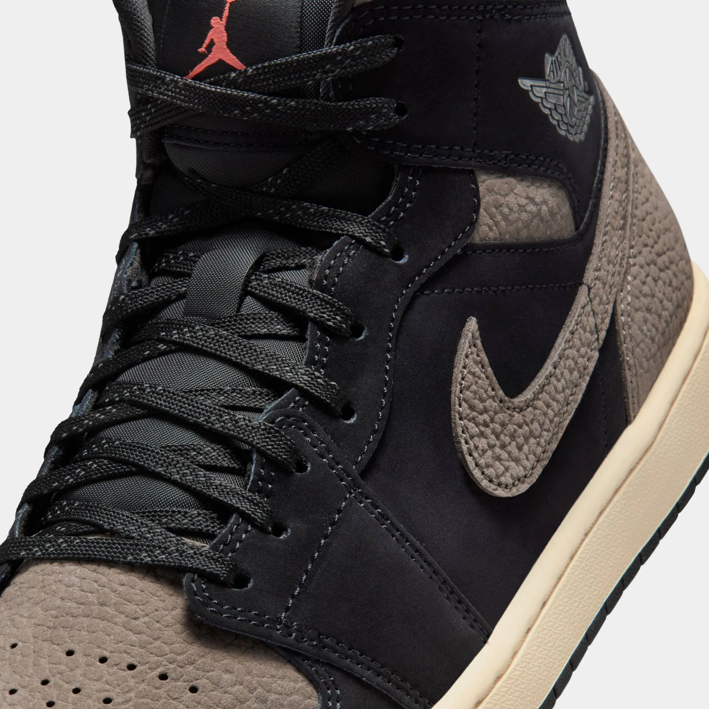 Air Jordan 1 Mid SE Mens Lifestyle Shoes (Black/Light Wild Mango/Olive Grey)