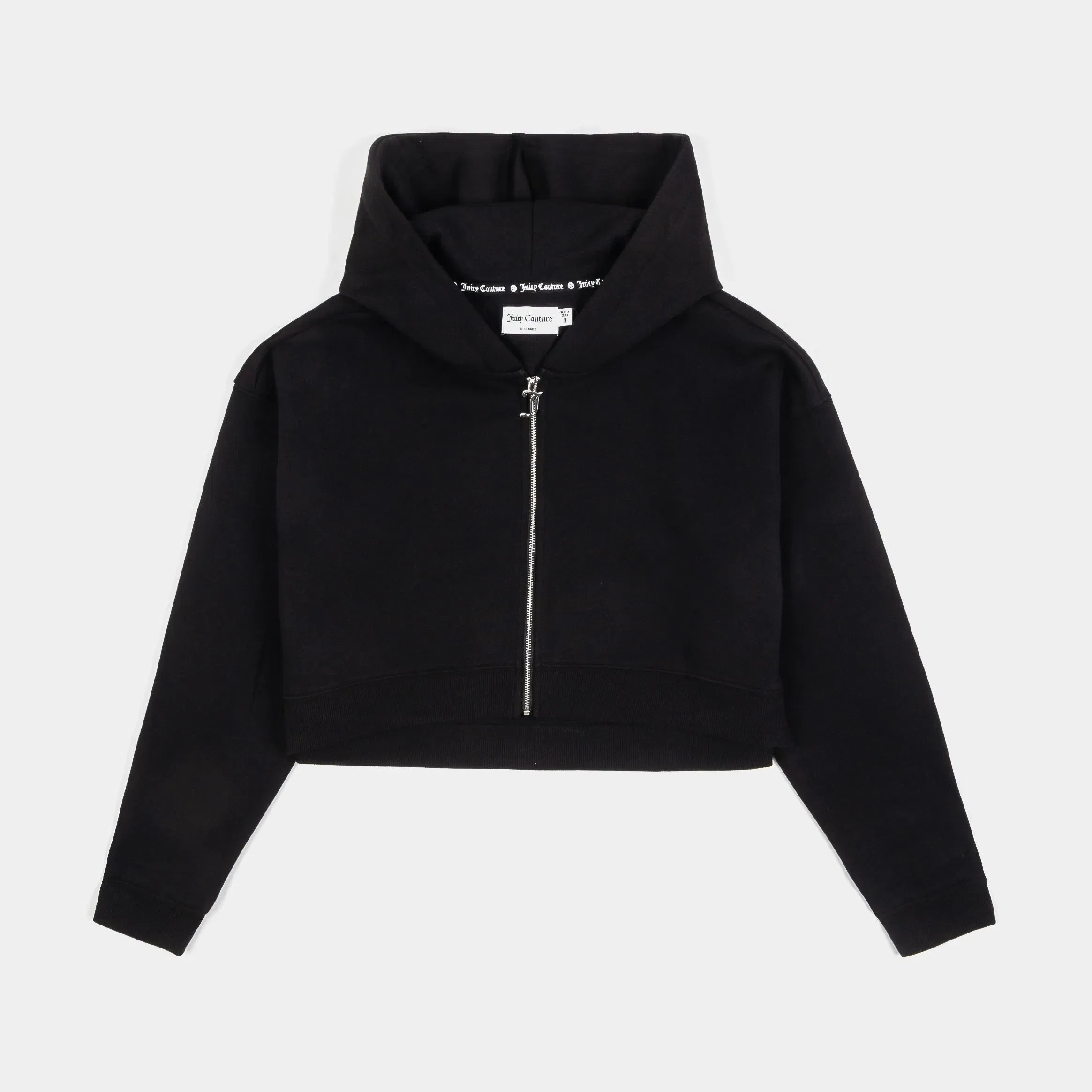 Juicy Couture Roses Cropped Zip Up Womens Hoodie (Liquorice)