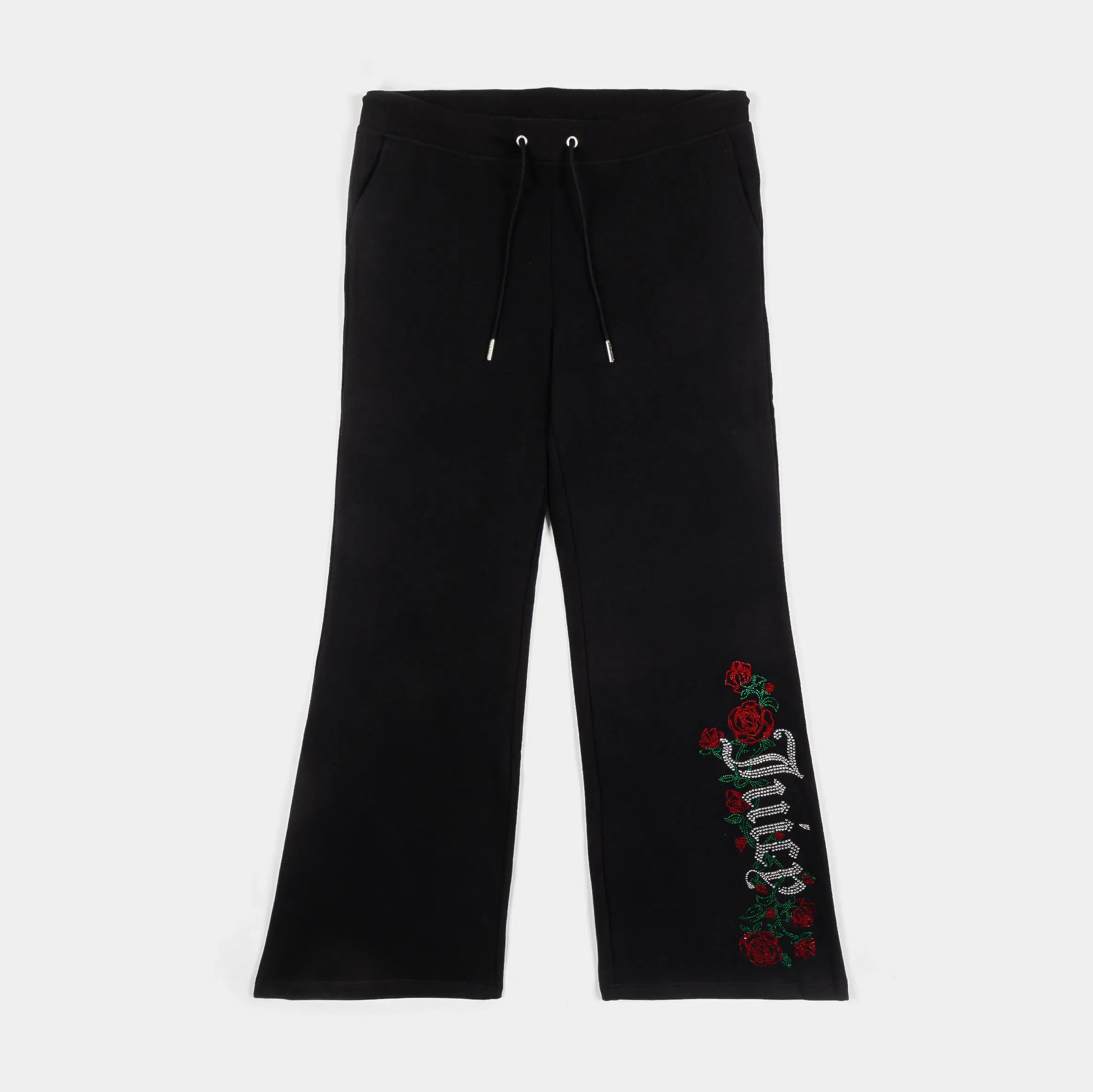 Juicy Couture Roses Wide Leg Track Womens Pants (Black)